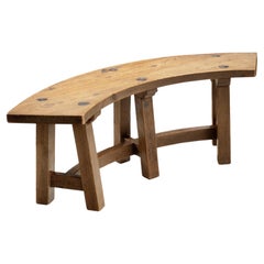 Brutalist Solid Wood Bench, France 1960s