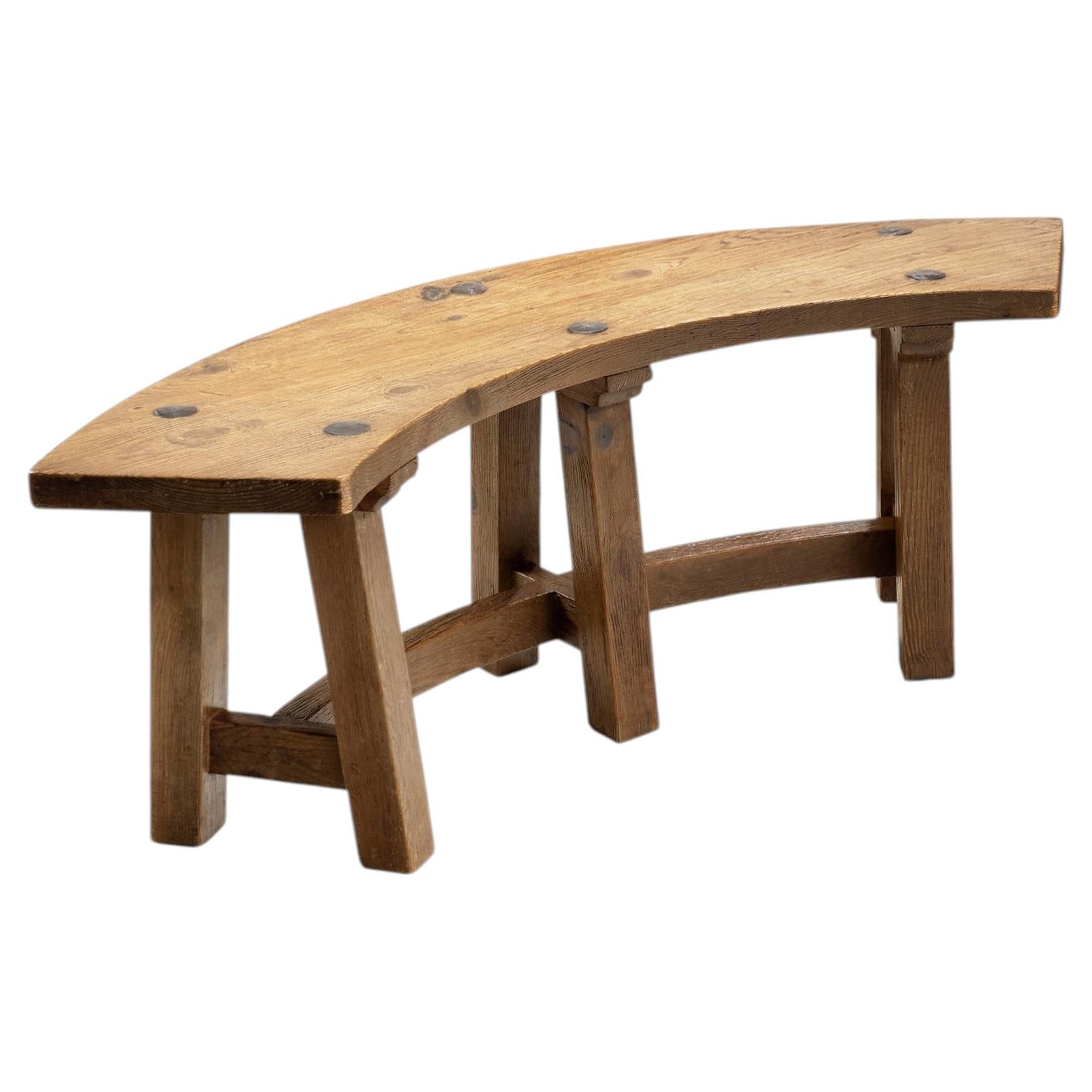 Brutalist Solid Wood Bench, France 1960s For Sale