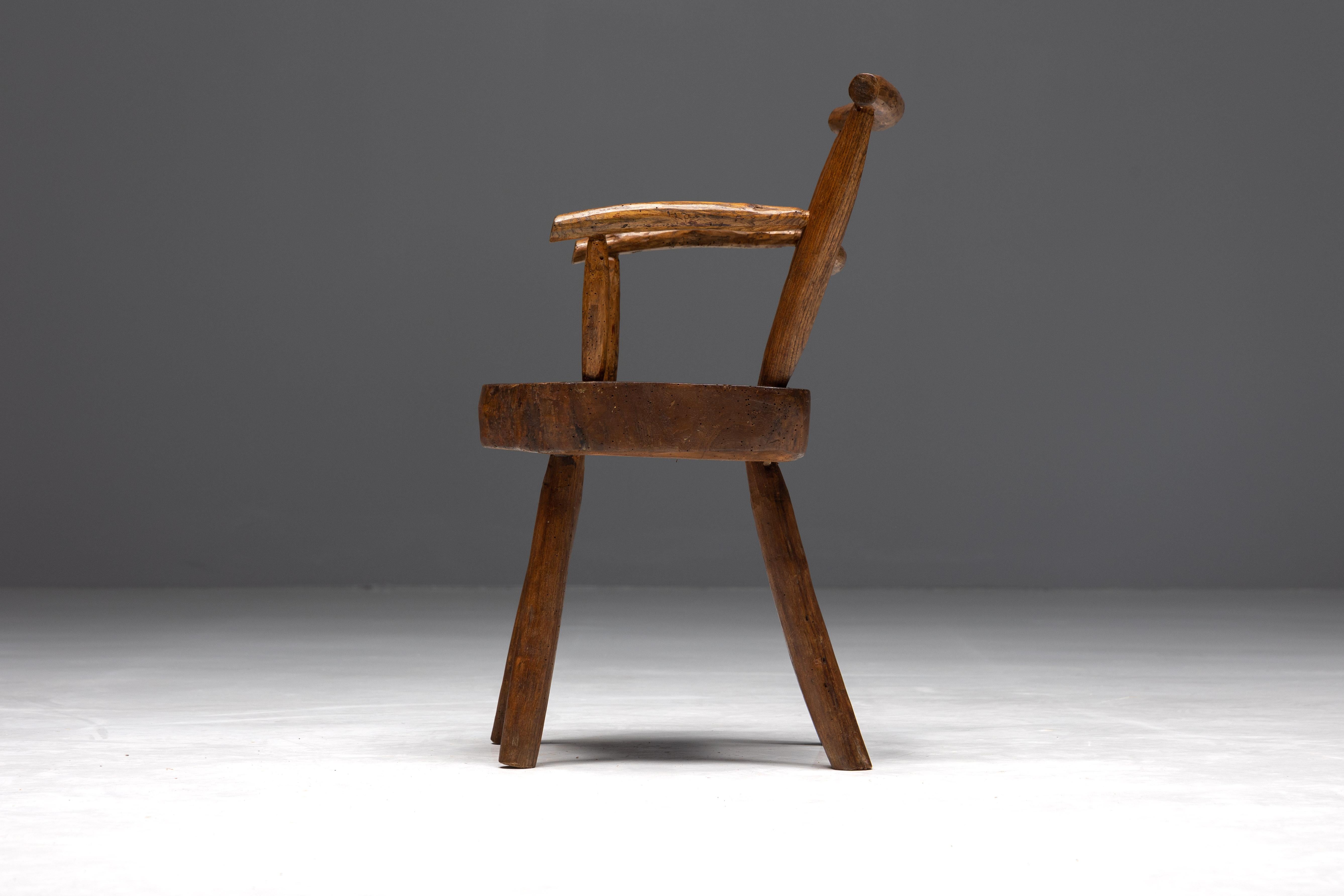 Brutalist Solid Wood Child's Armchair, France, 1960s For Sale 3