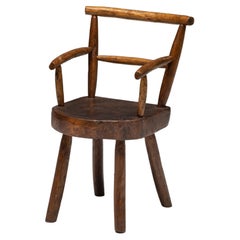 Antique Brutalist Solid Wood Child's Armchair, France, 1960s