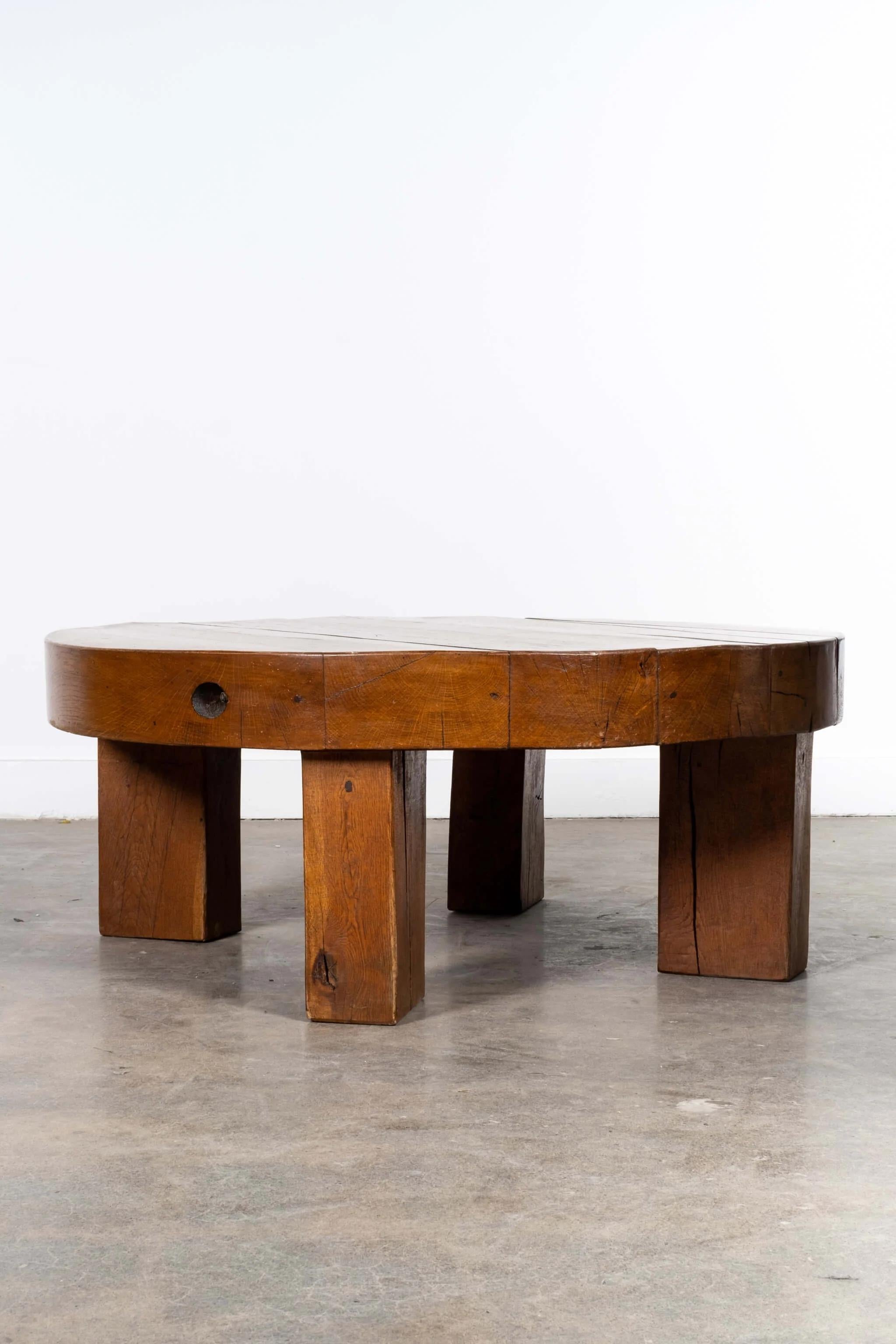 Belgian Brutalist Solid Wood Coffee Table For Sale