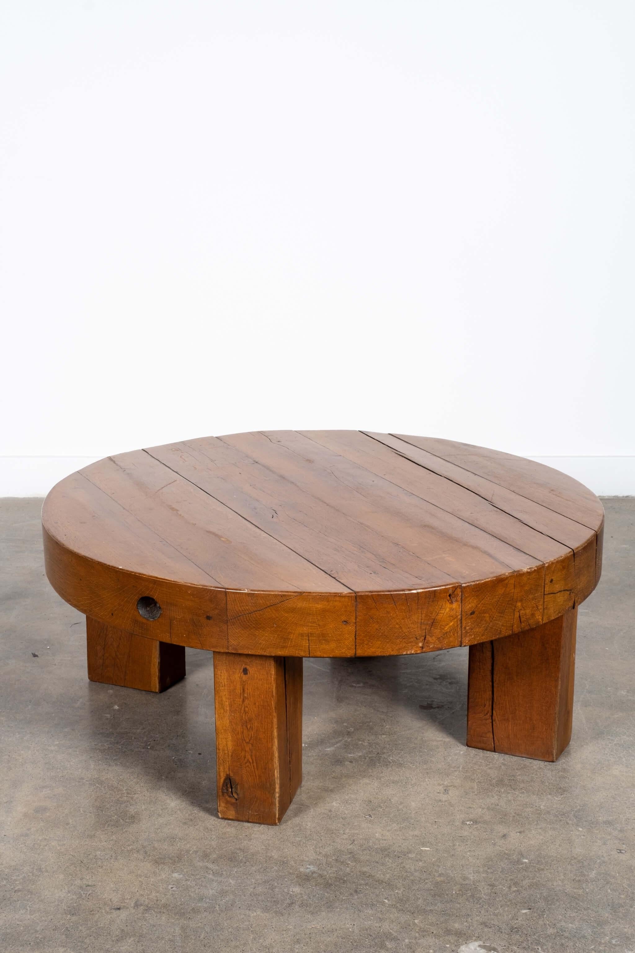 Late 20th Century Brutalist Solid Wood Coffee Table For Sale