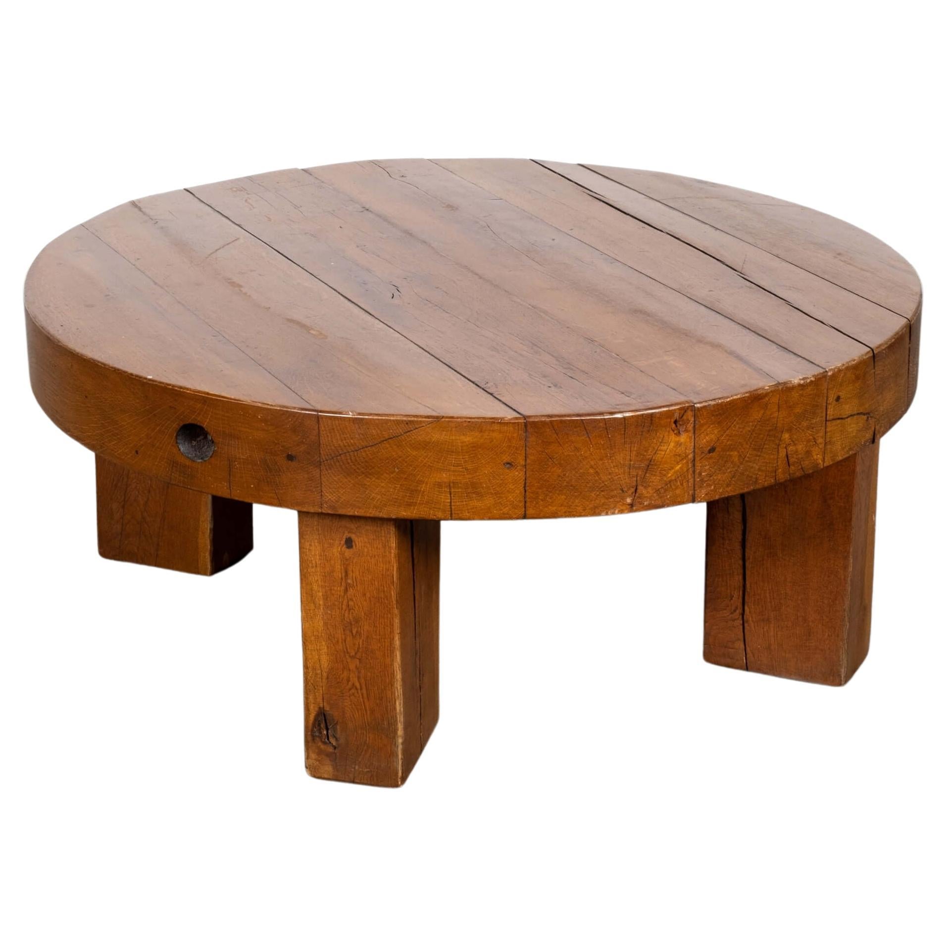 Brutalist Solid Wood Coffee Table For Sale