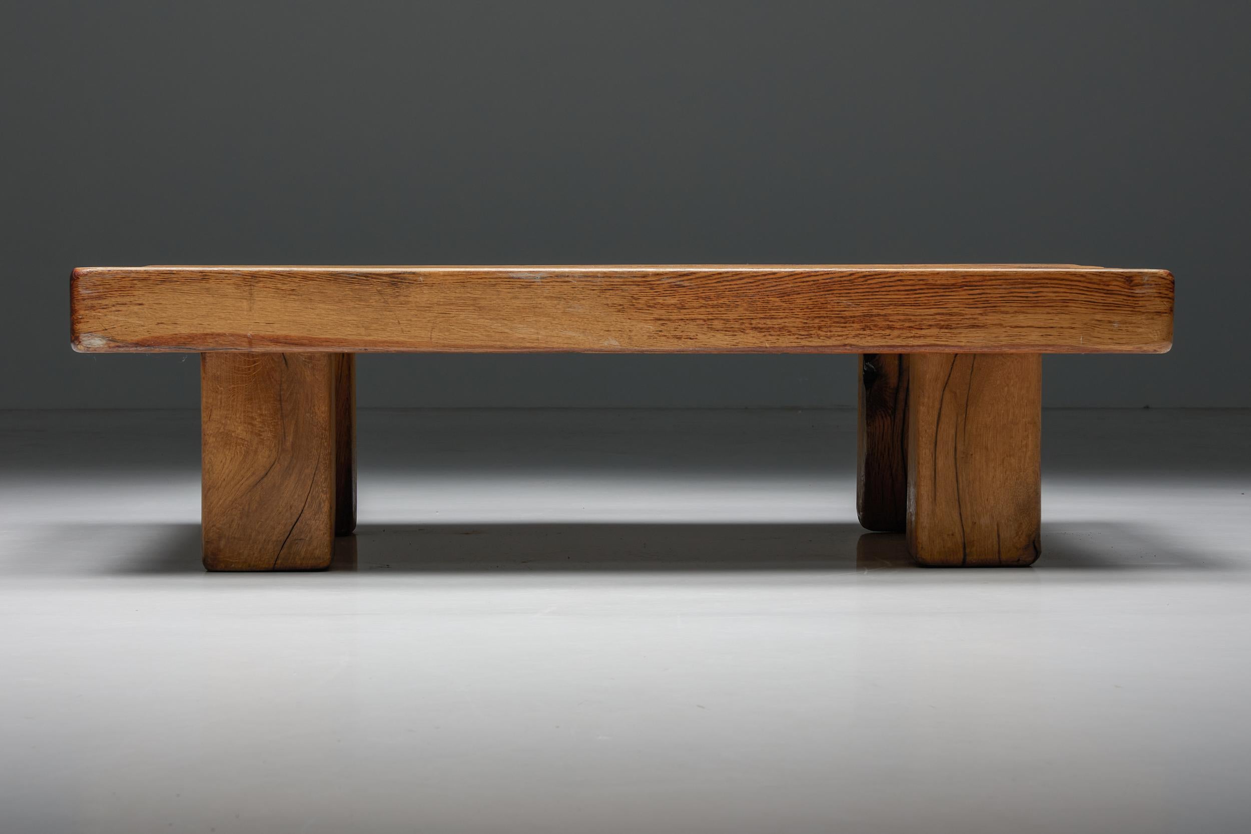 Brutalist Solid Wood Coffee Table, France, 1940s In Excellent Condition In Antwerp, BE