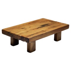 Brutalist Solid Wood Coffee Table, France, 1940s