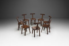 Aranjou Edition Brutalist Solid Wood "T-Chair" Set, France 1950s