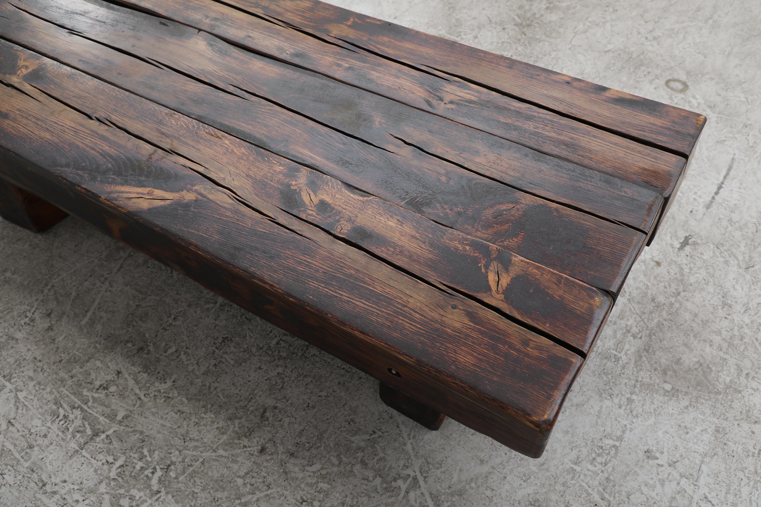 Brutalist Solid Wood Railroad Style Coffee Table 2
