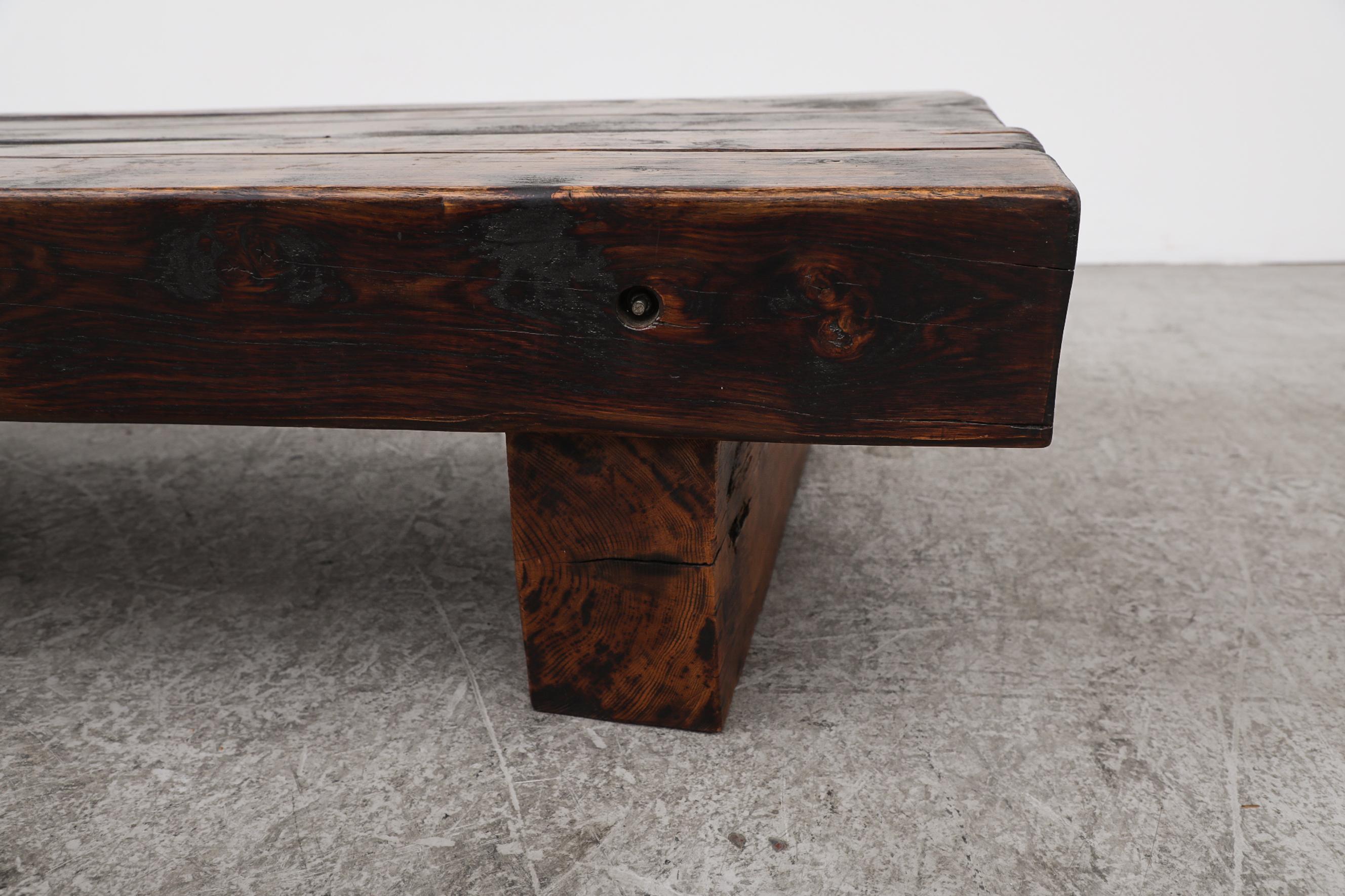 Brutalist Solid Wood Railroad Style Coffee Table 4