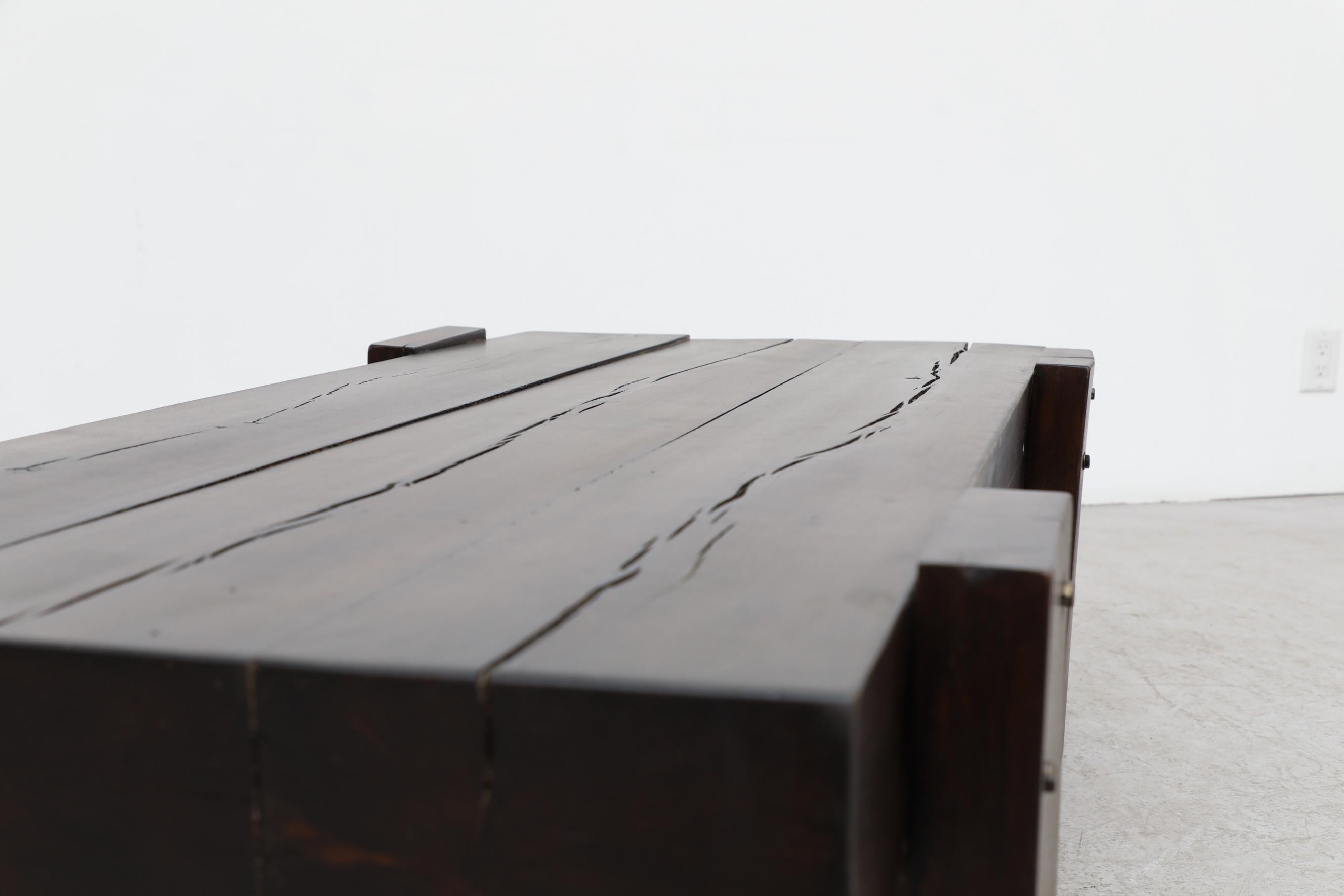 Brutalist Solid Wood Railway Style Coffee Table at 1stDibs