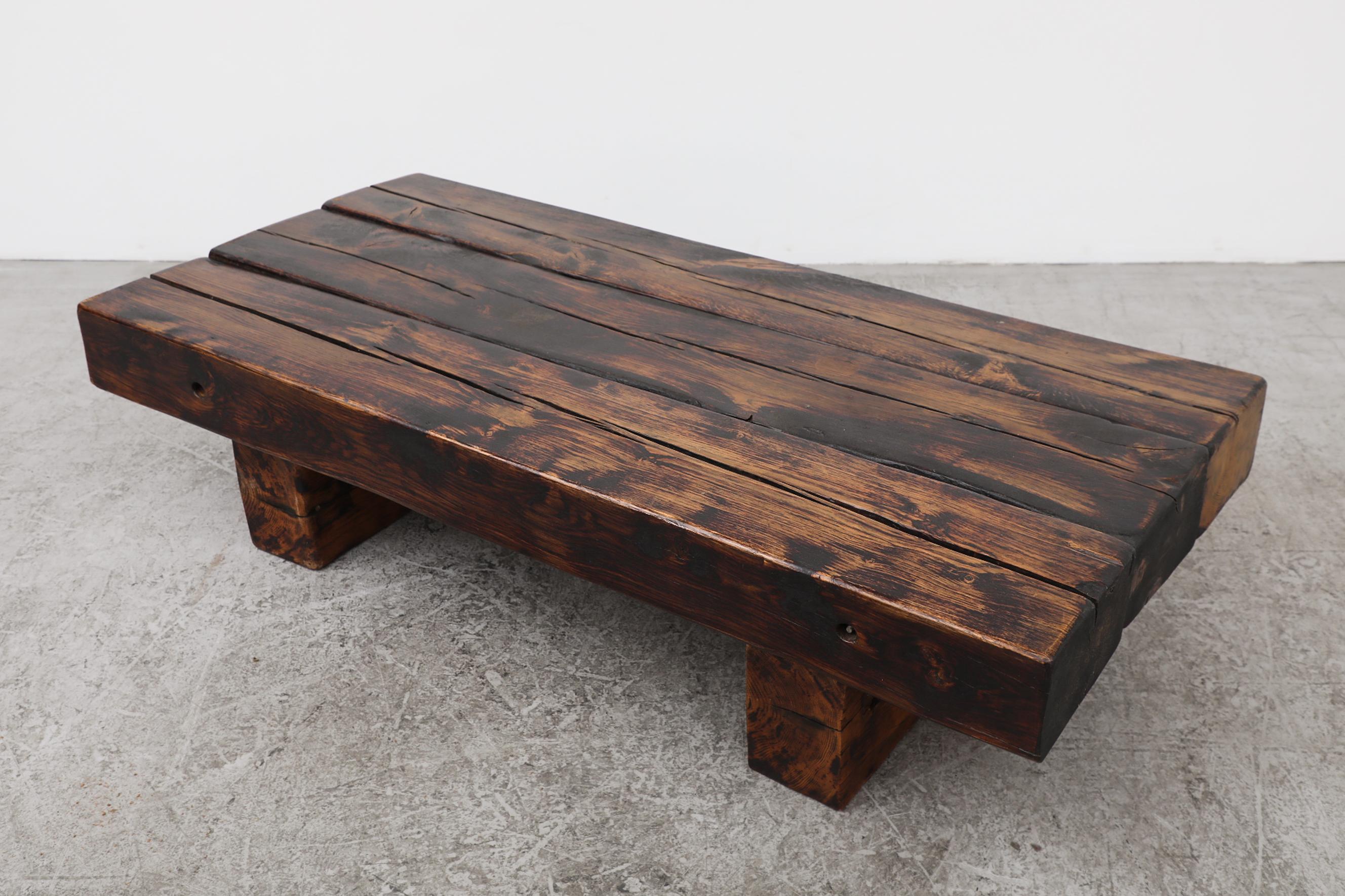 Brutalist Solid Wood Railroad Style Coffee Table 8