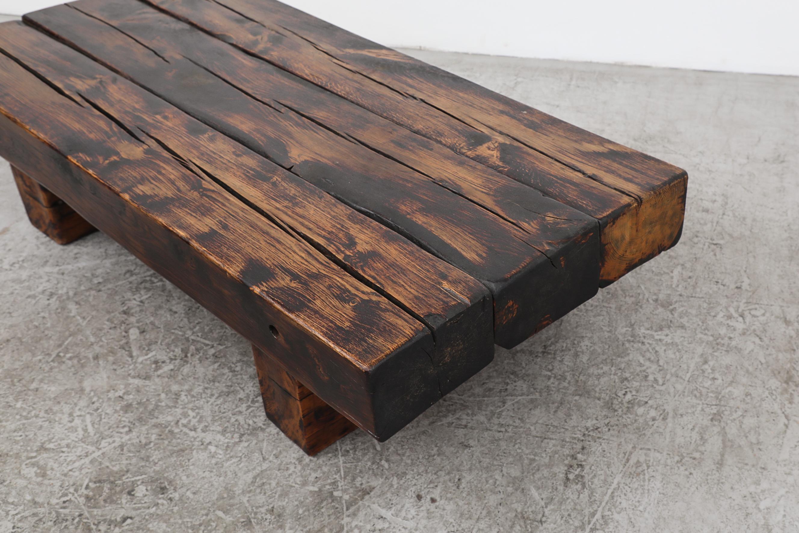 Brutalist Solid Wood Railroad Style Coffee Table 9