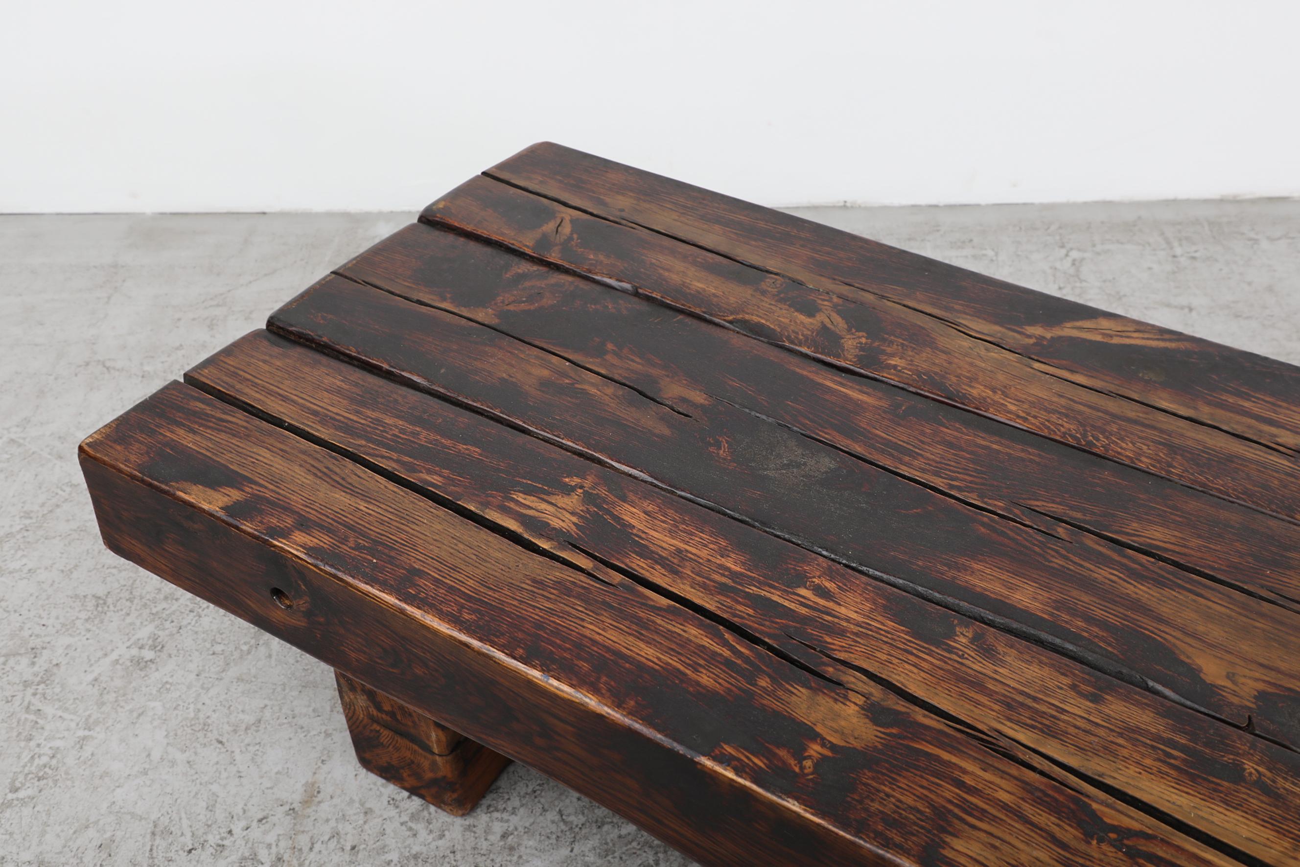 Brutalist Solid Wood Railroad Style Coffee Table 10