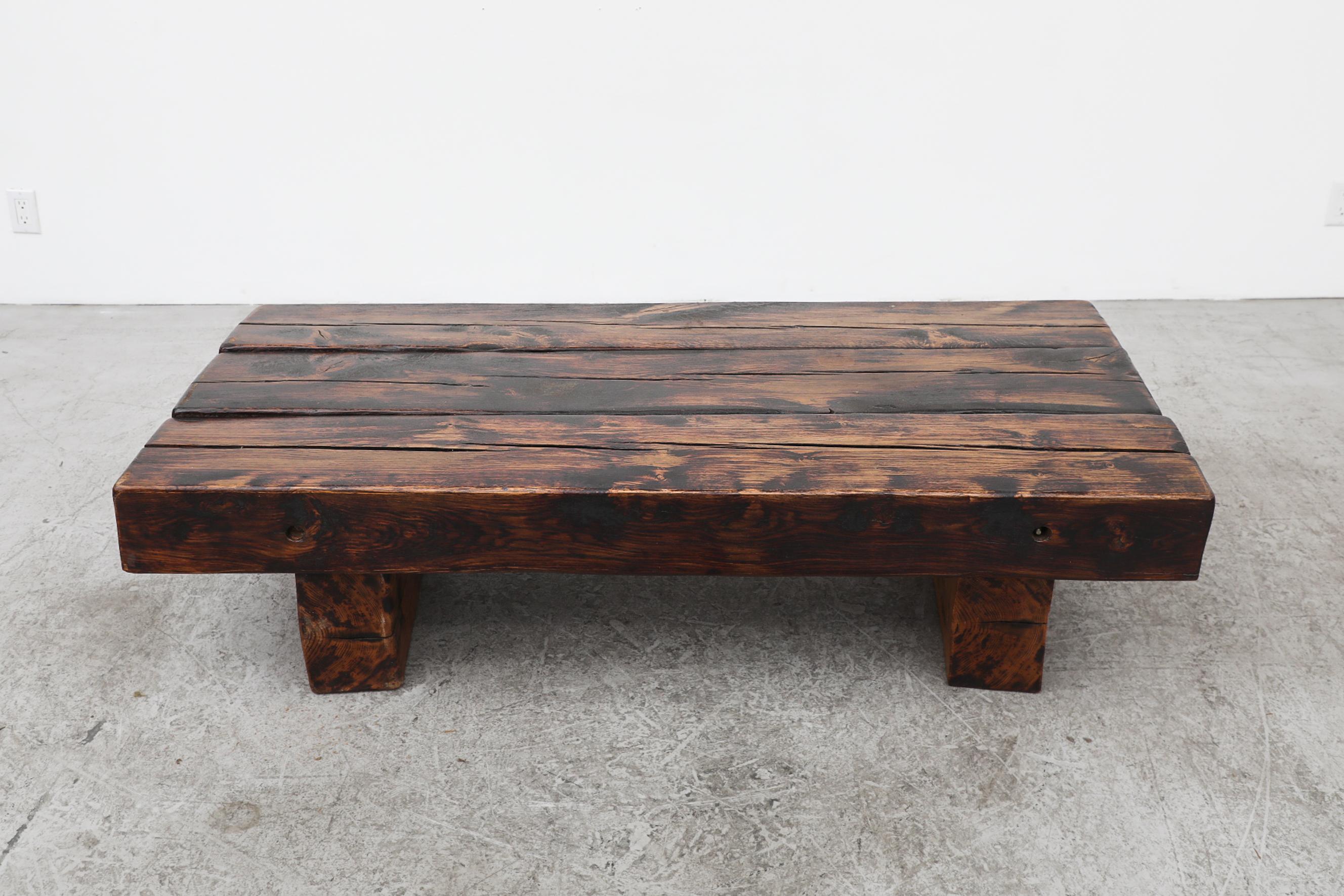Dutch Brutalist Solid Wood Railroad Style Coffee Table