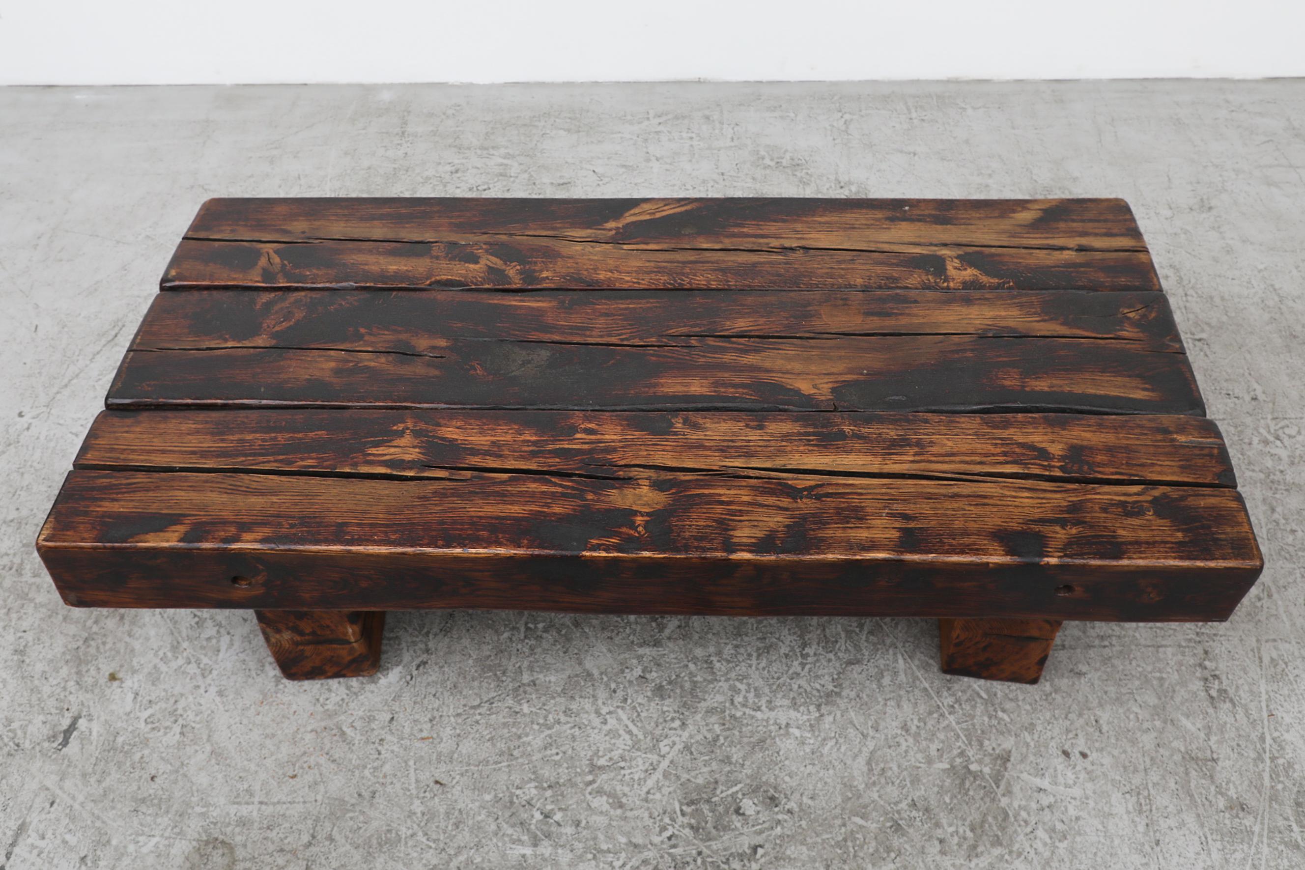 Brutalist Solid Wood Railroad Style Coffee Table In Good Condition In Los Angeles, CA