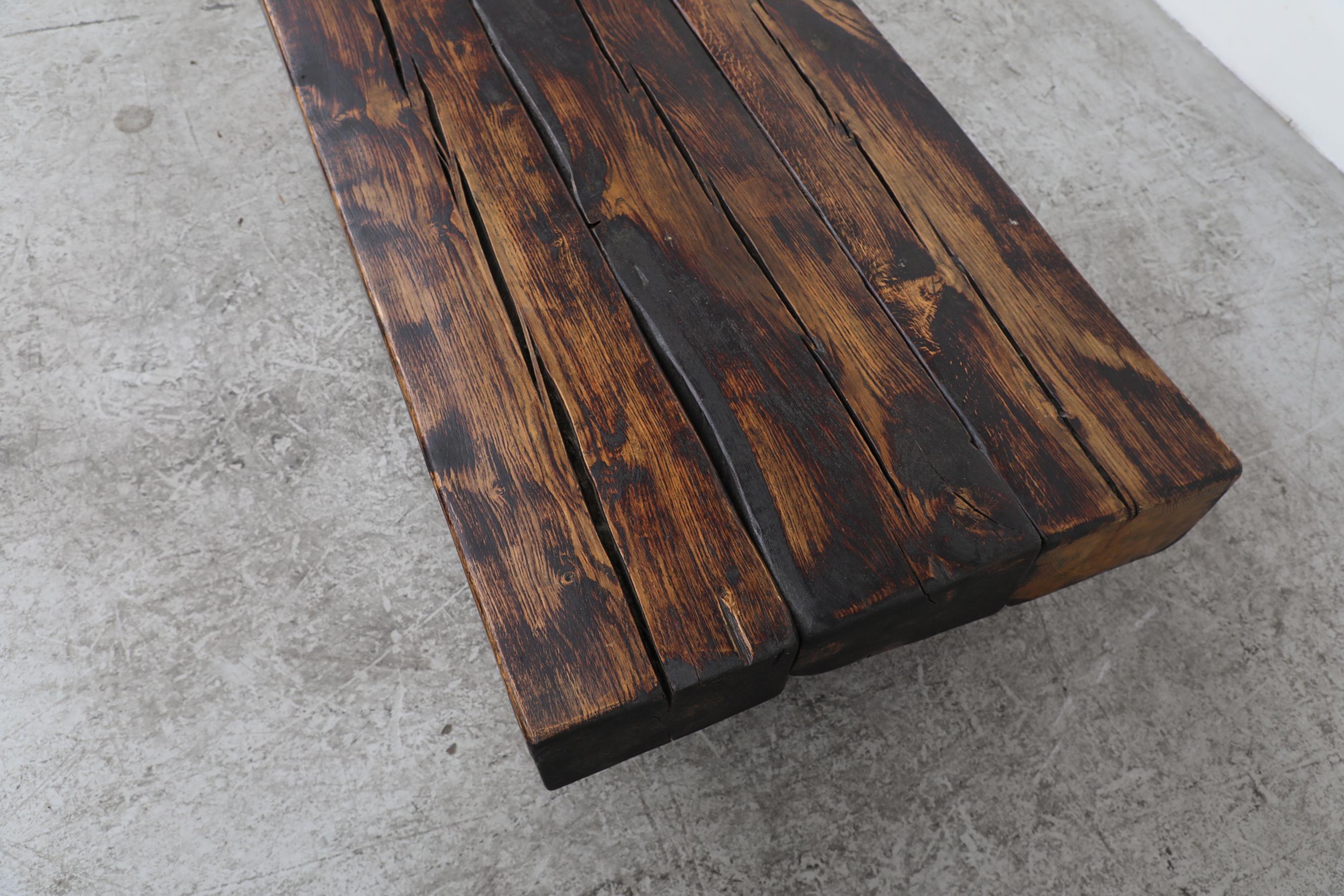 Late 20th Century Brutalist Solid Wood Railroad Style Coffee Table