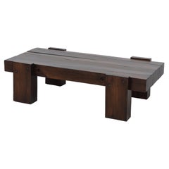 Used Brutalist Solid Wood Railroad Style Coffee Table