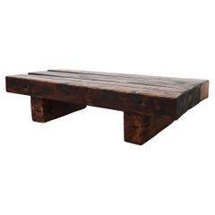 Brutalist Solid Wood Railroad Style Coffee Table