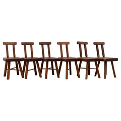 Brutalist Solid Wood Set of Six Chairs 1950s Alpine Chalet Chic