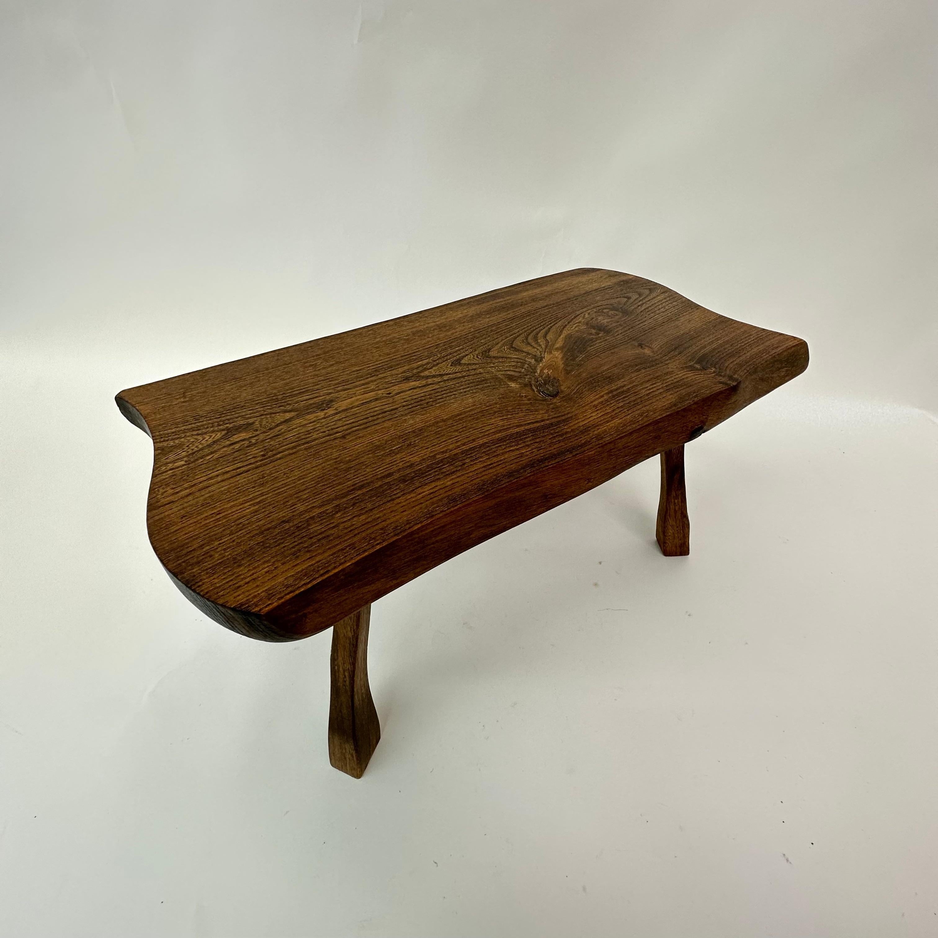 Brutalist Solid Wood Side Table, 1970s For Sale 5