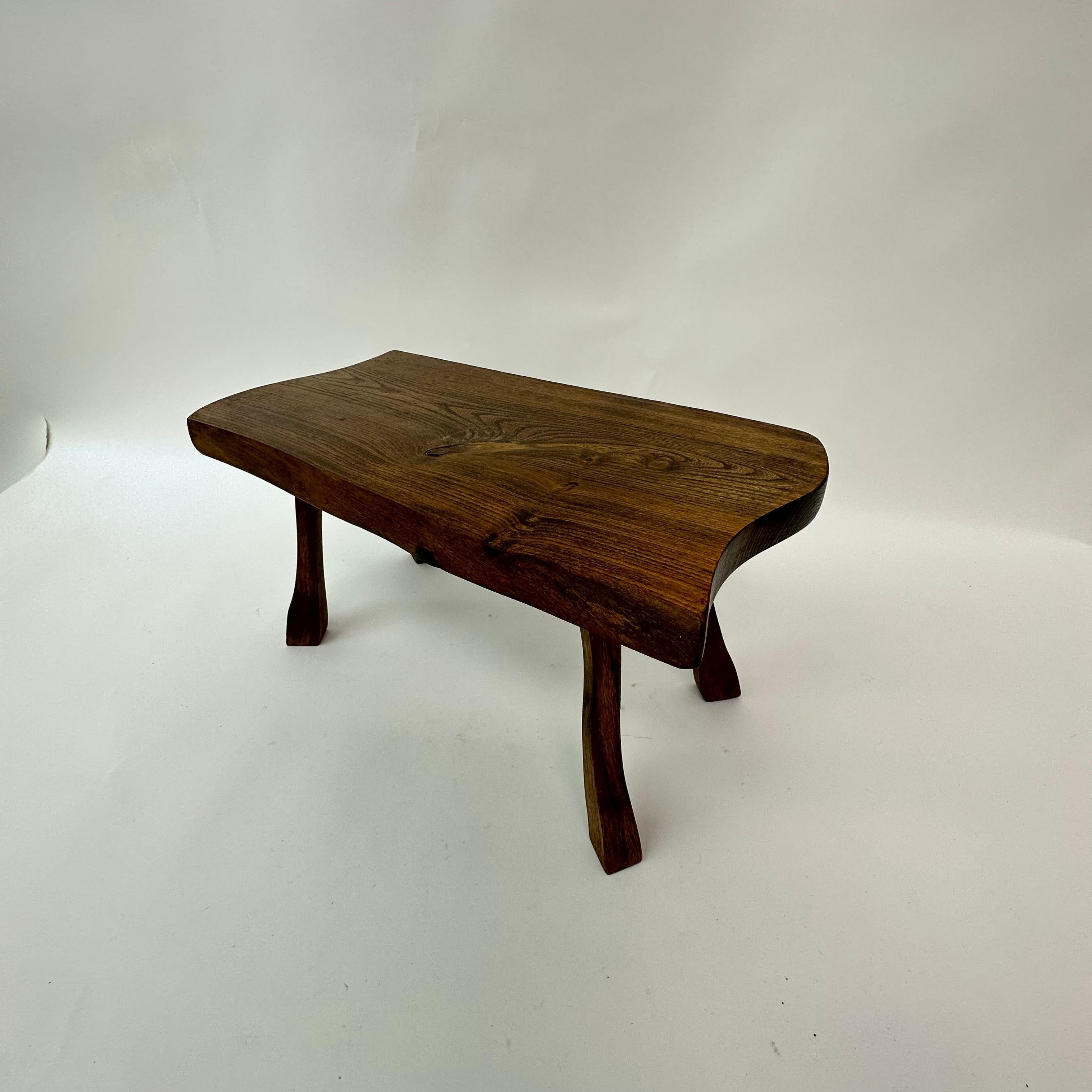 Brutalist Solid Wood Side Table, 1970s For Sale 7