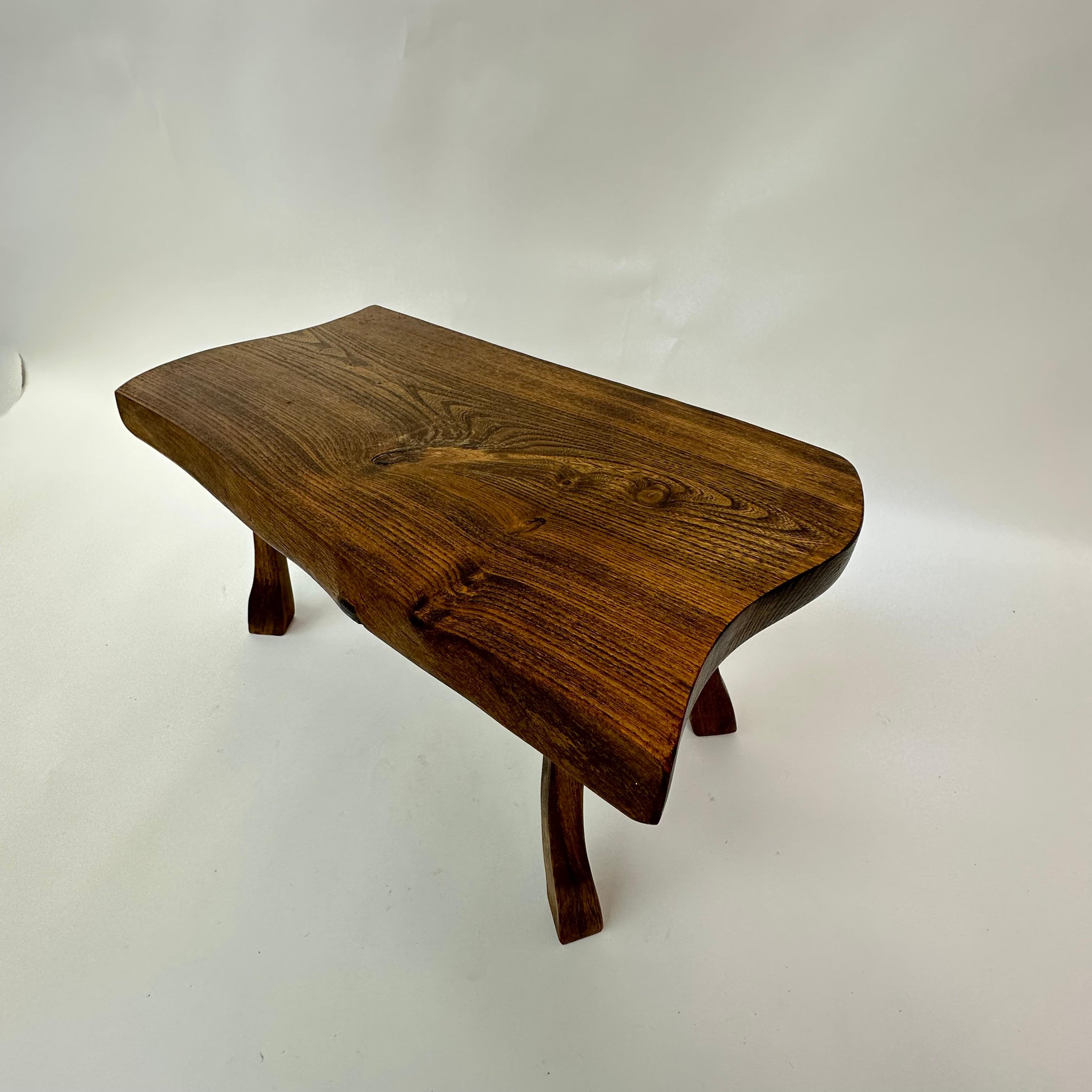 Brutalist Solid Wood Side Table, 1970s For Sale 8
