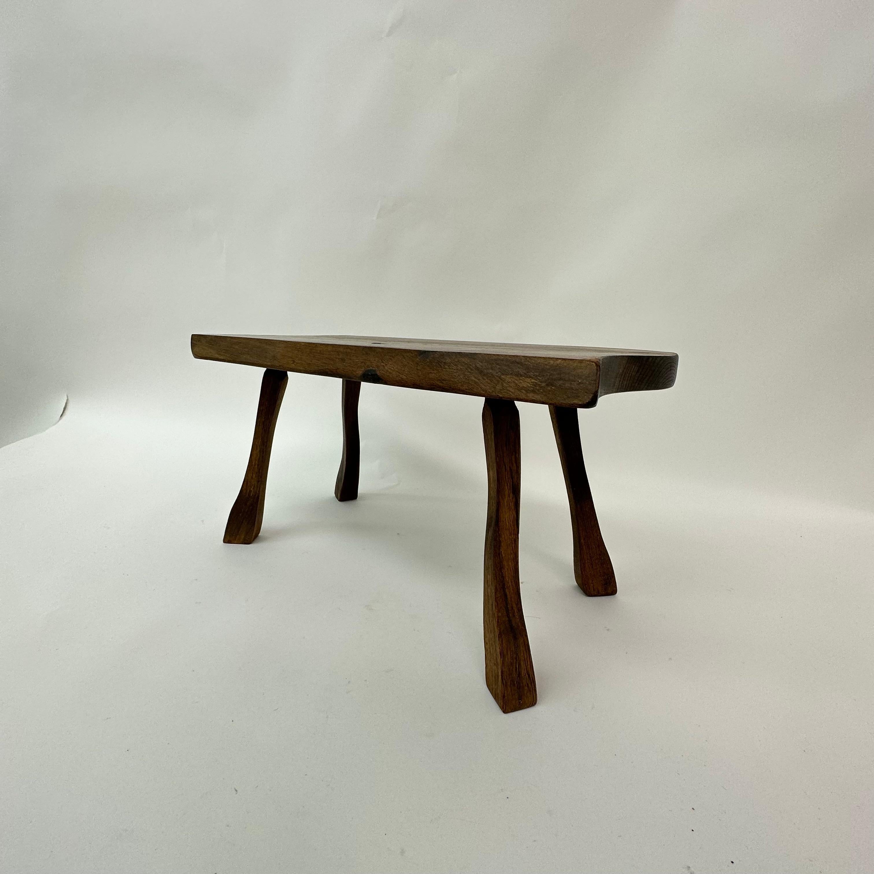 Brutalist Solid Wood Side Table, 1970s For Sale 9