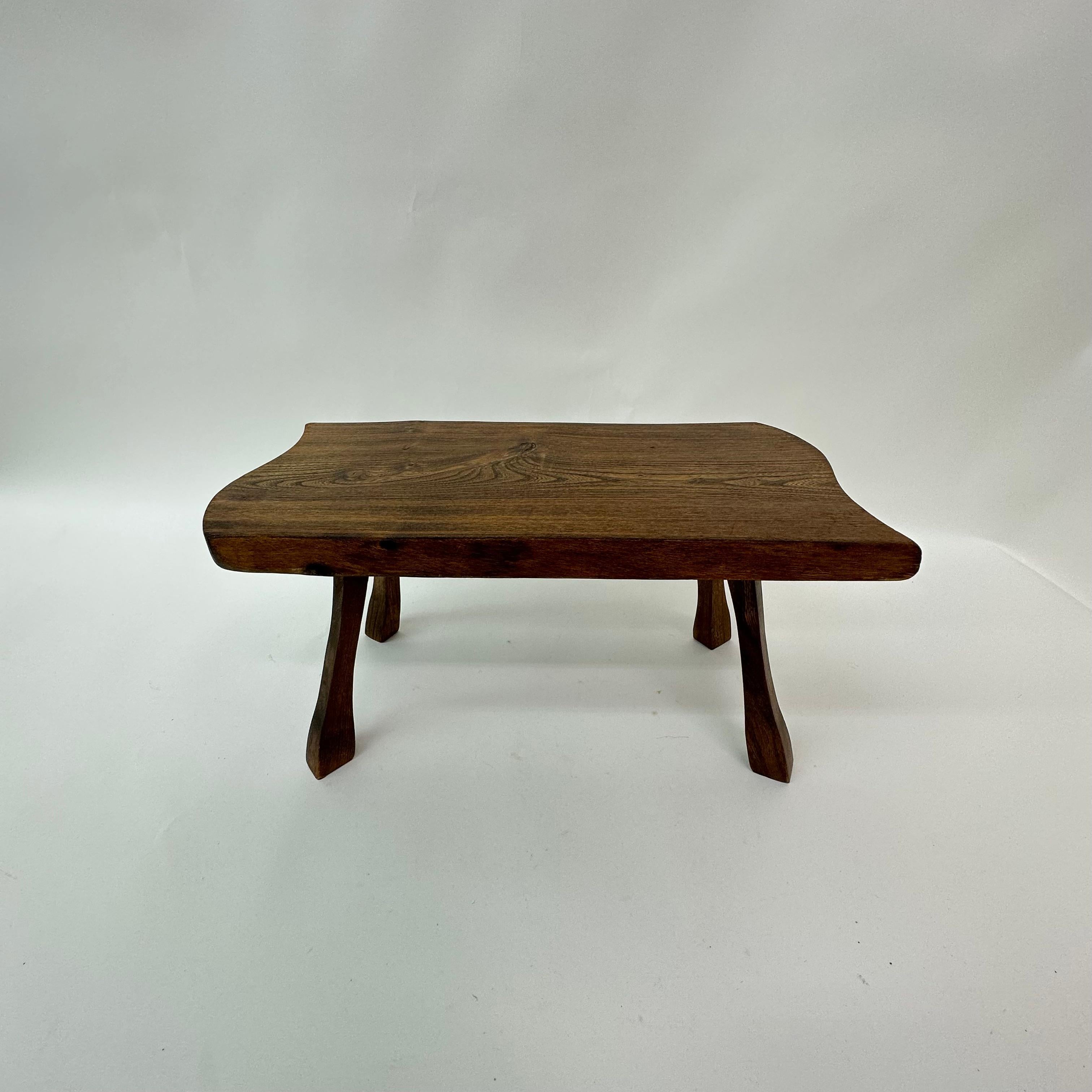 Brutalist Solid Wood Side Table, 1970s For Sale 10