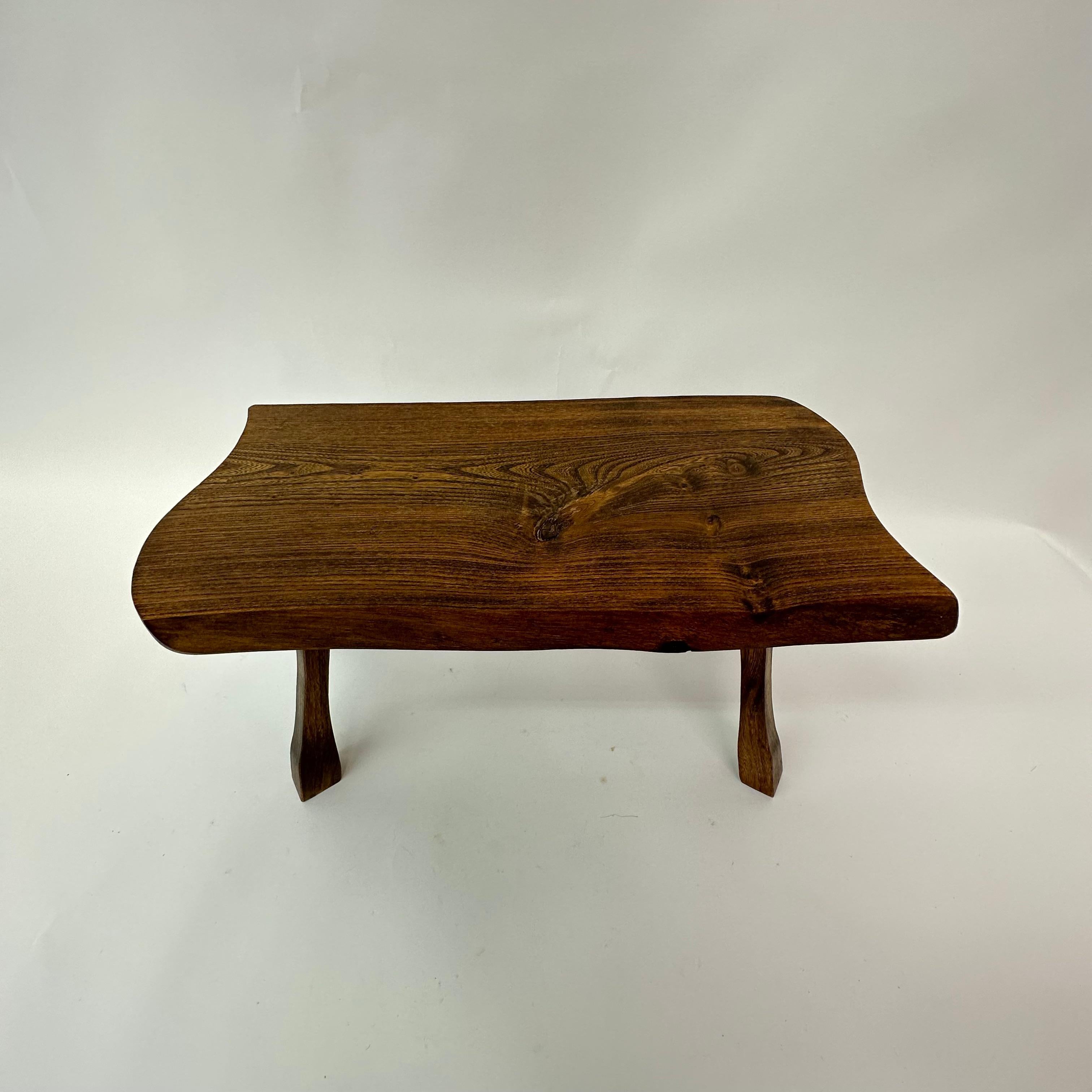 Brutalist Solid Wood Side Table, 1970s For Sale 1