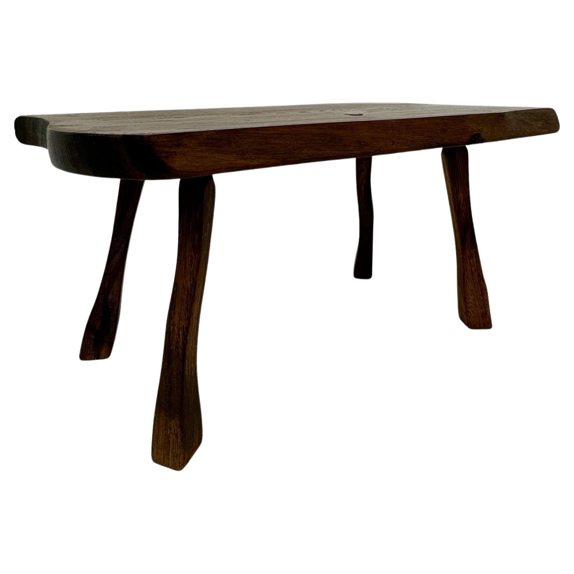 Brutalist Solid Wood Side Table, 1970s
