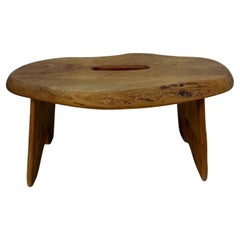 Tavolino/sgabello brutalista in legno massiccio , anni '70