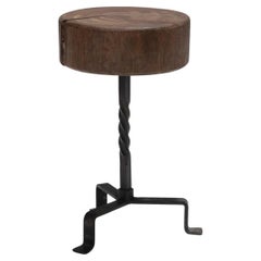 Brutalist solid wood stool, 1960s