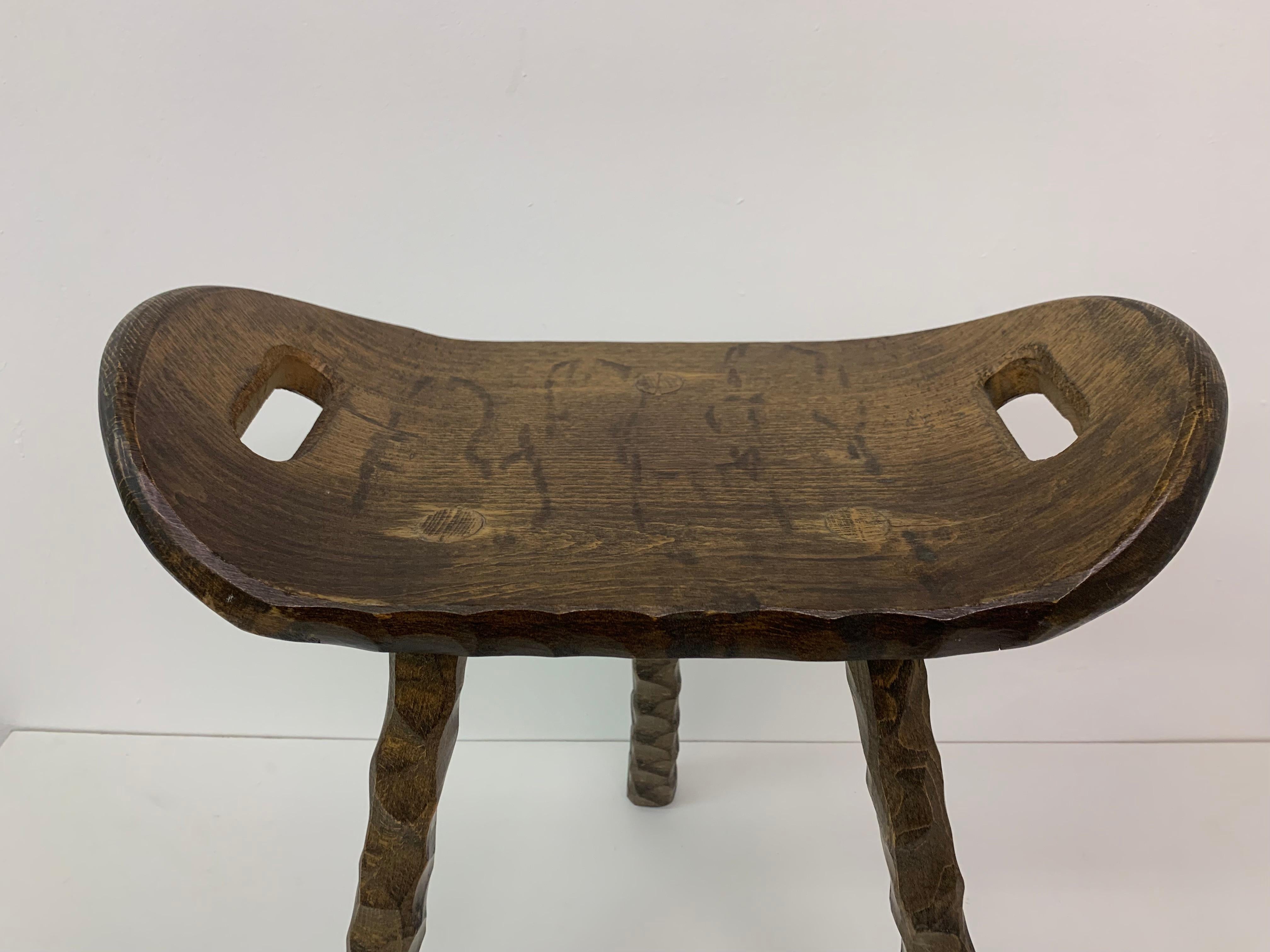 Brutalist solid wood stool , 1970’s 6