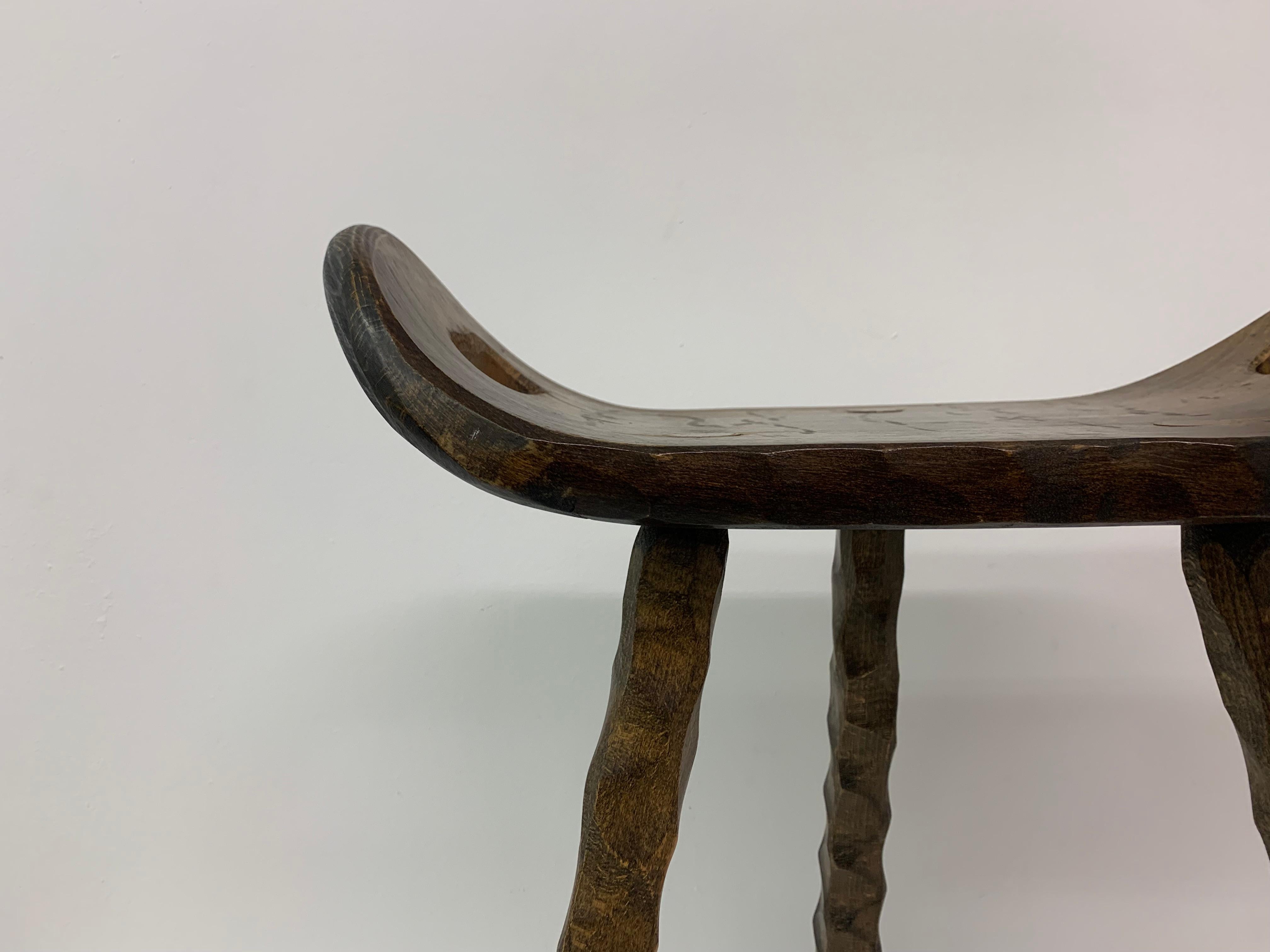 Brutalist solid wood stool , 1970’s 7