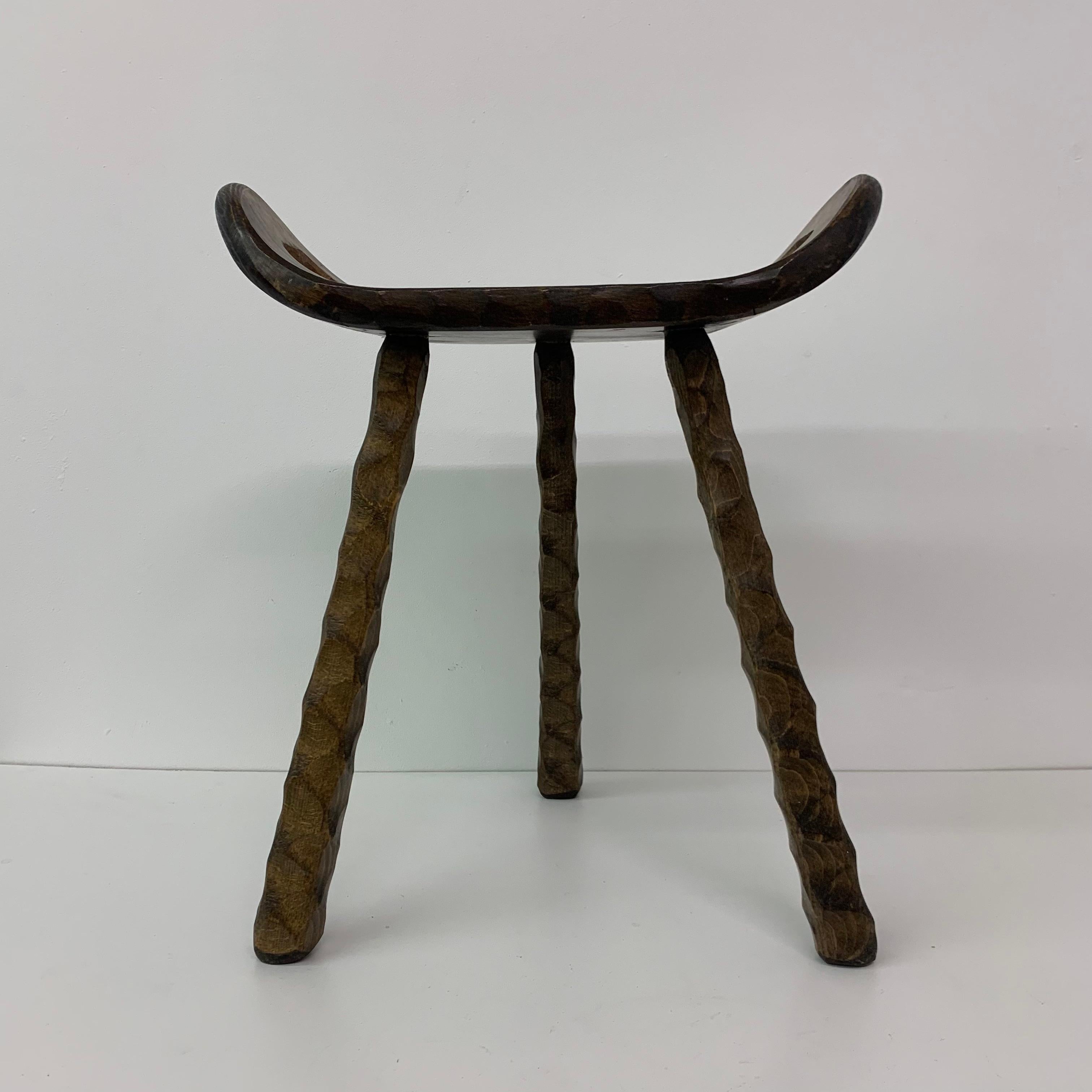 Dutch Brutalist solid wood stool , 1970’s For Sale