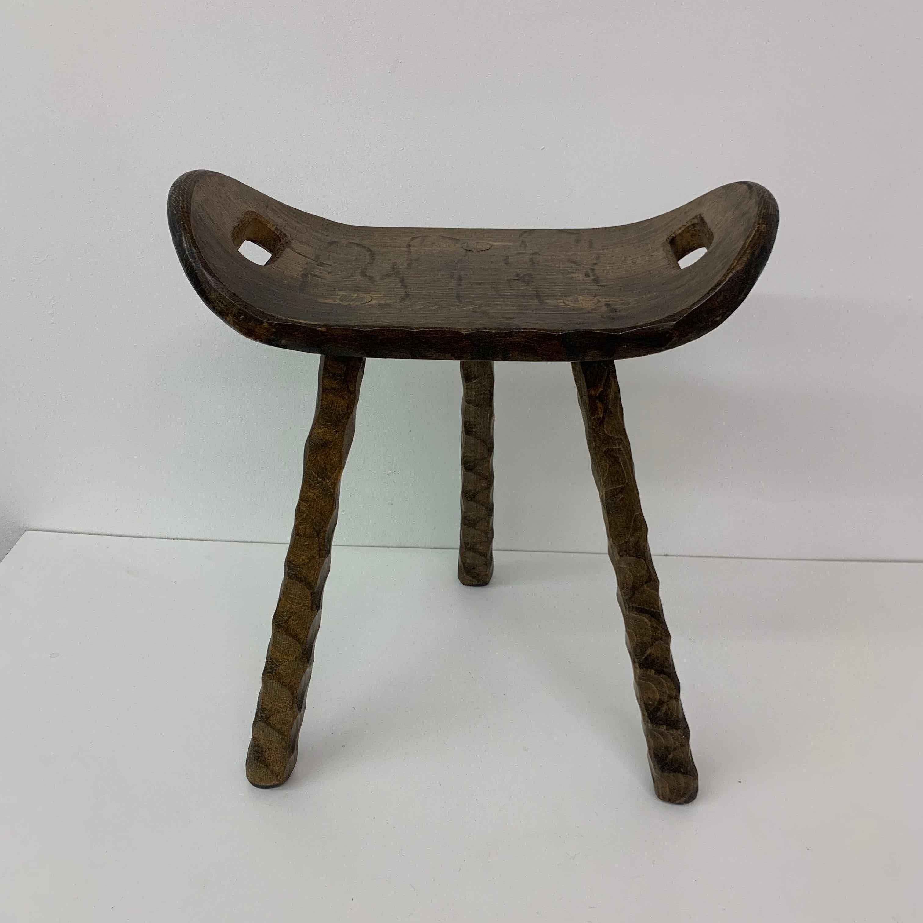 Late 20th Century Brutalist solid wood stool , 1970’s
