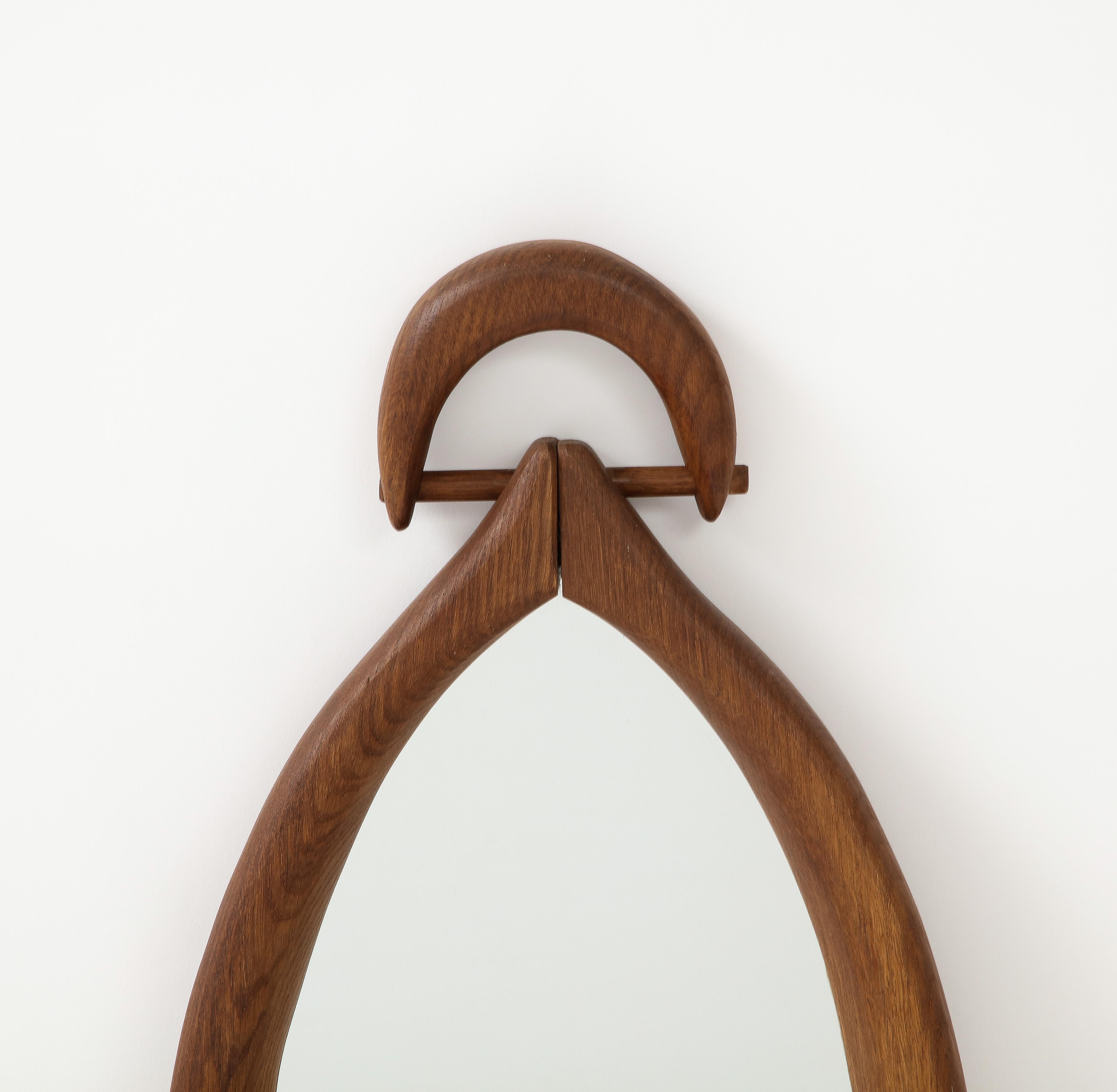 Mid-20th Century Brutalist Solid Wood Wall Mirror, France, 1960's For Sale