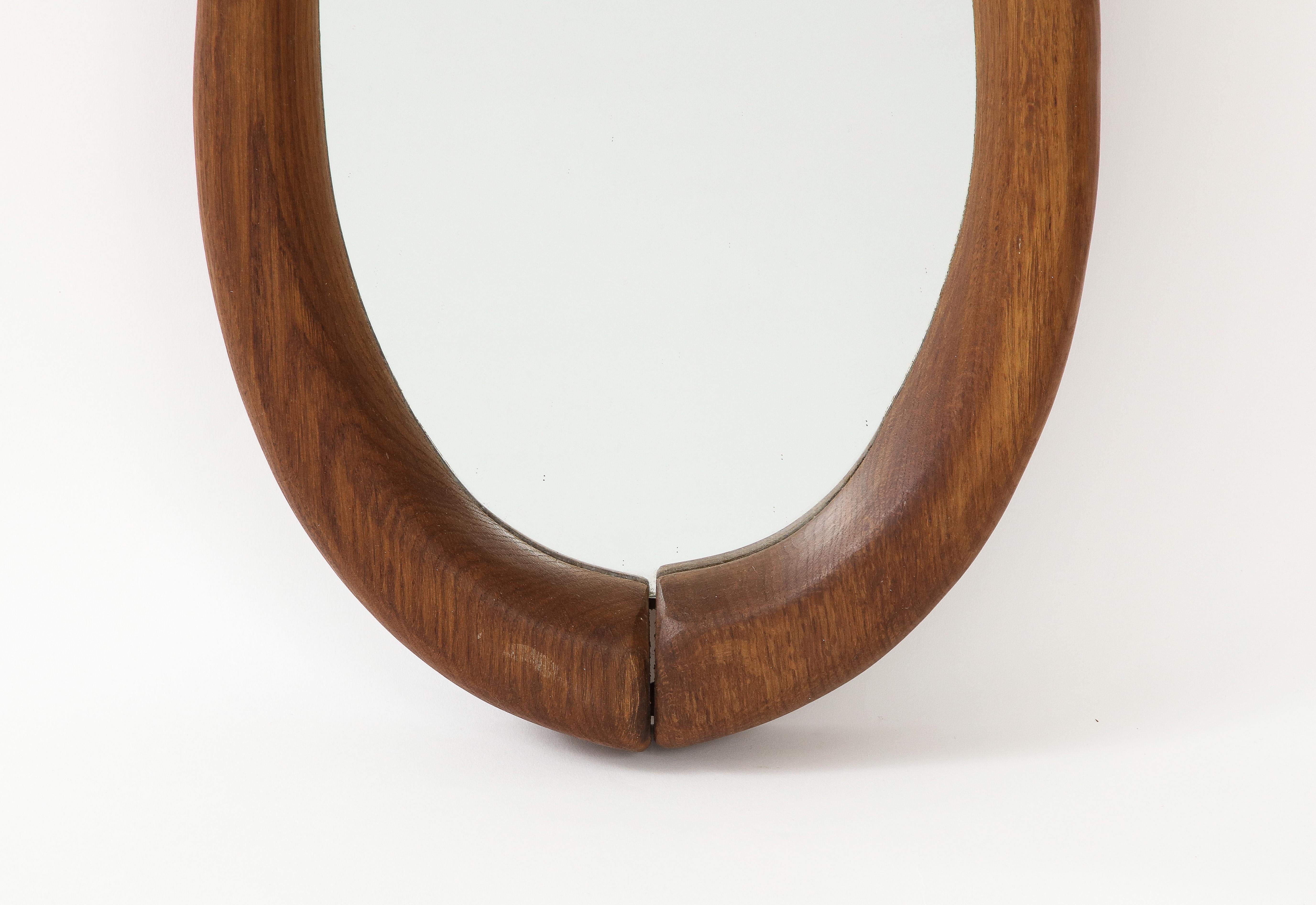 Oak Brutalist Solid Wood Wall Mirror, France, 1960's