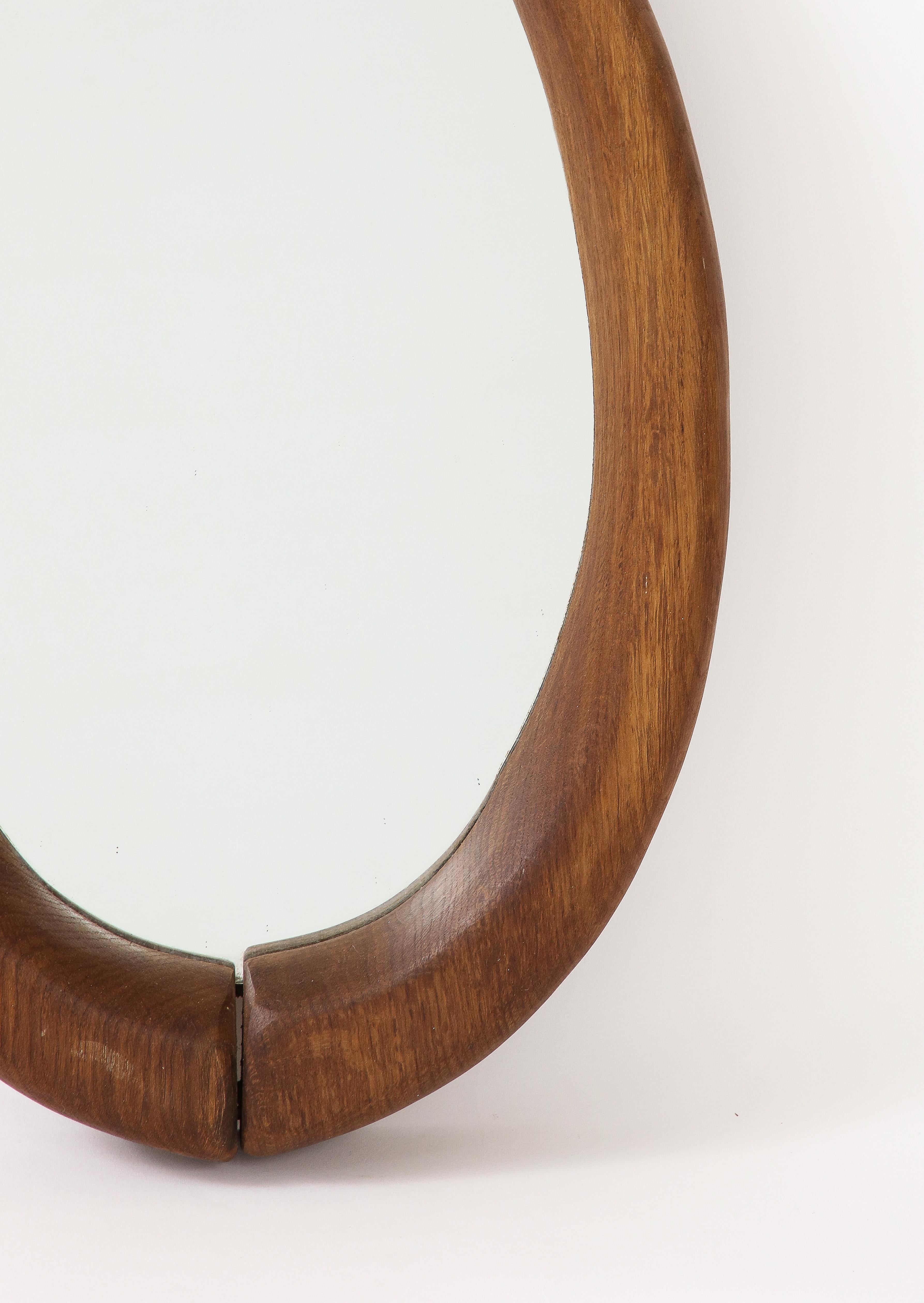 Brutalist Solid Wood Wall Mirror, France, 1960's For Sale 1