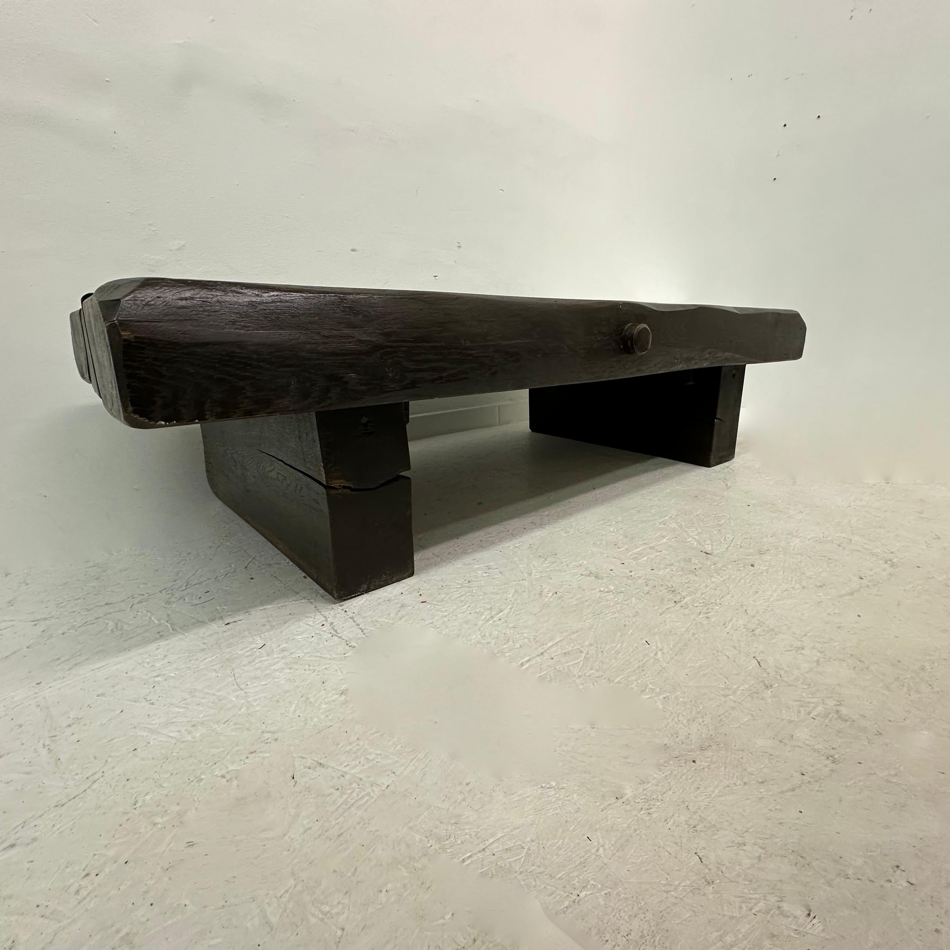 Brutalist solid wooden coffee table , 1970's For Sale 4