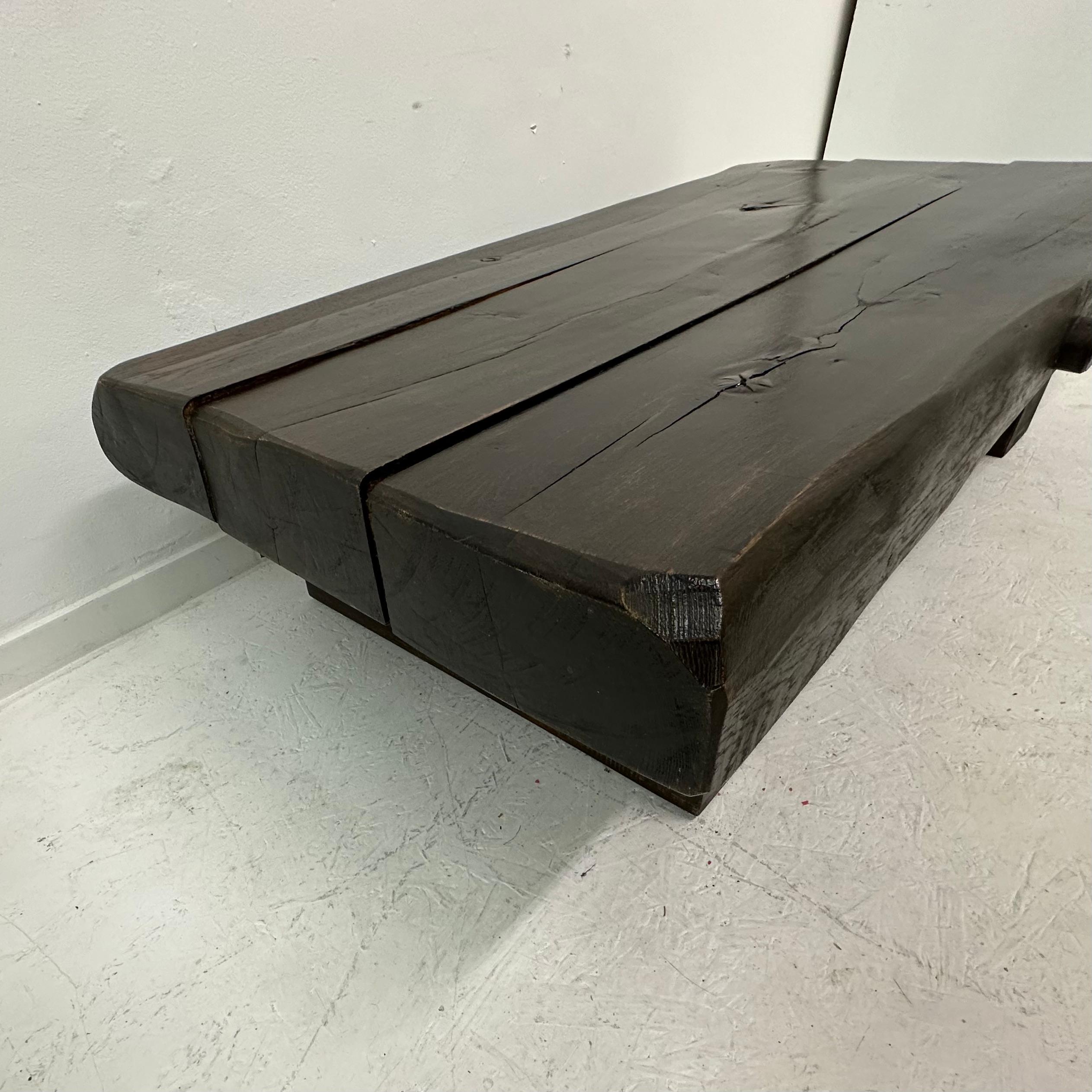 Brutalist solid wooden coffee table , 1970's For Sale 6