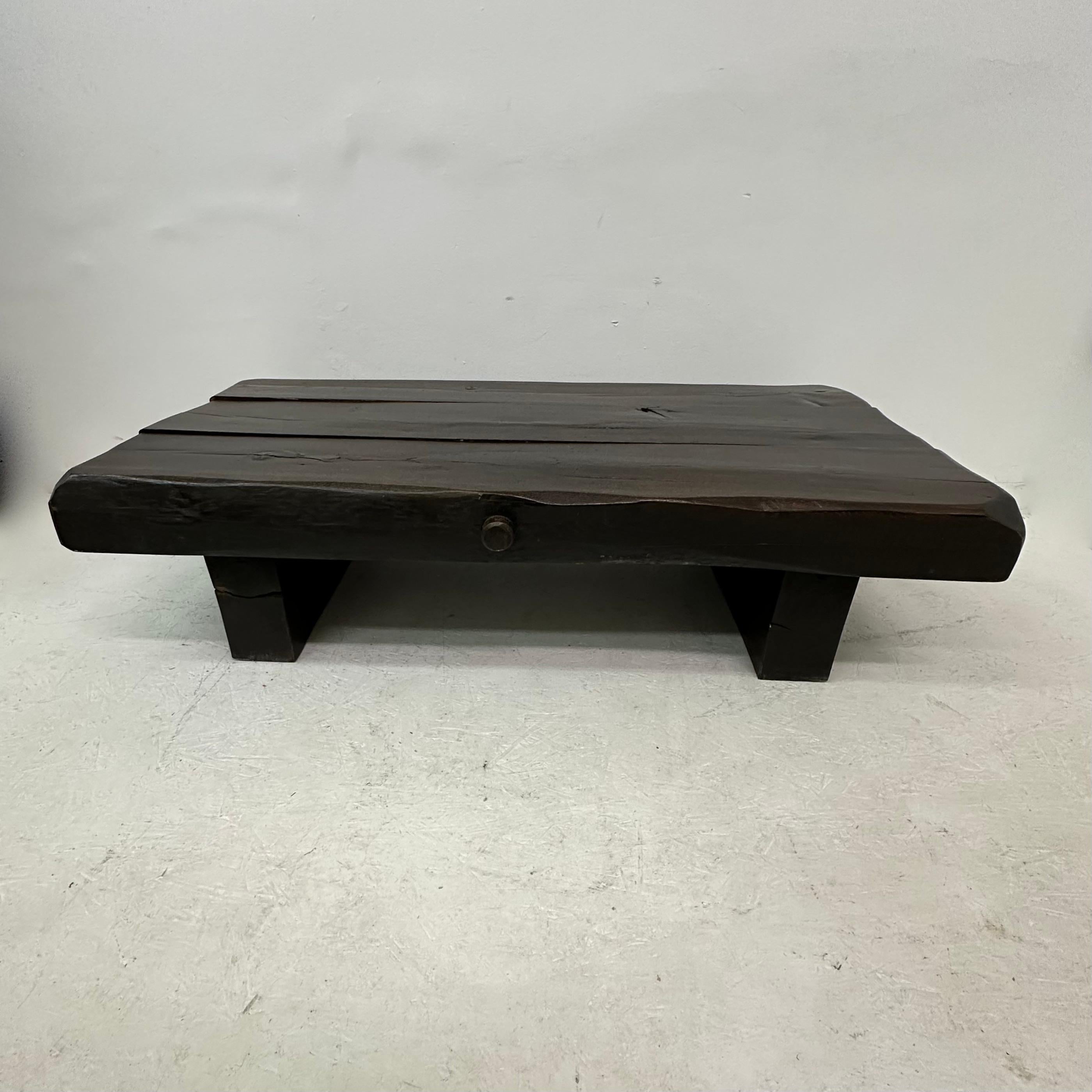 Brutalist solid wooden coffee table , 1970's For Sale 9