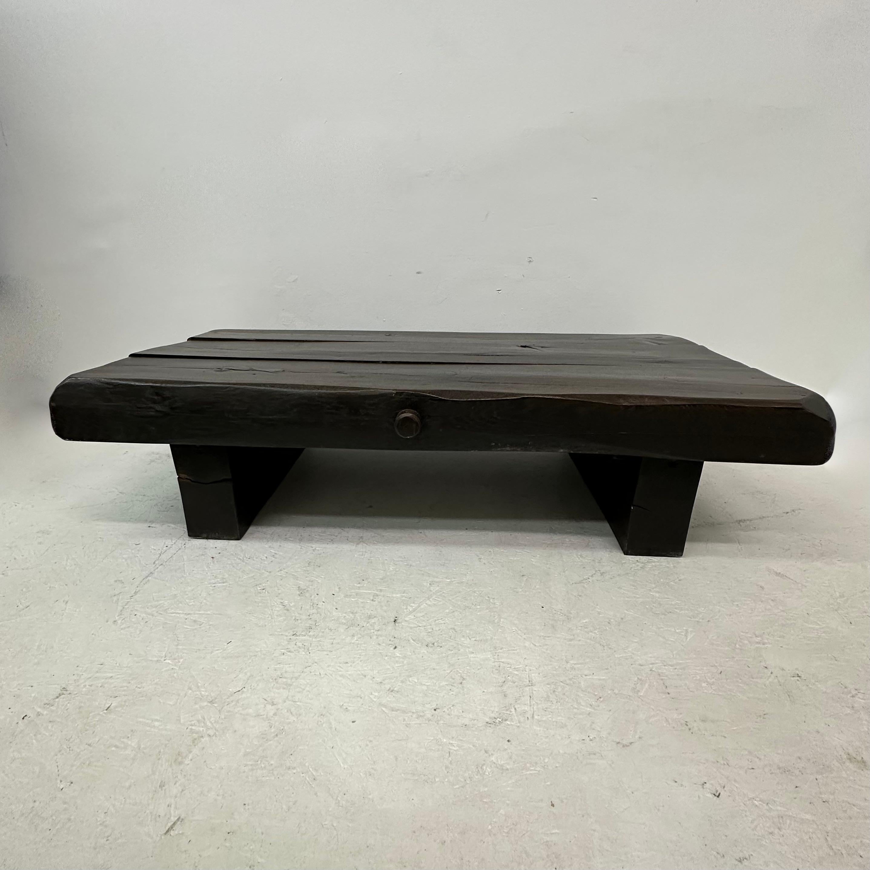 Brutalist solid wooden coffee table , 1970's For Sale 12