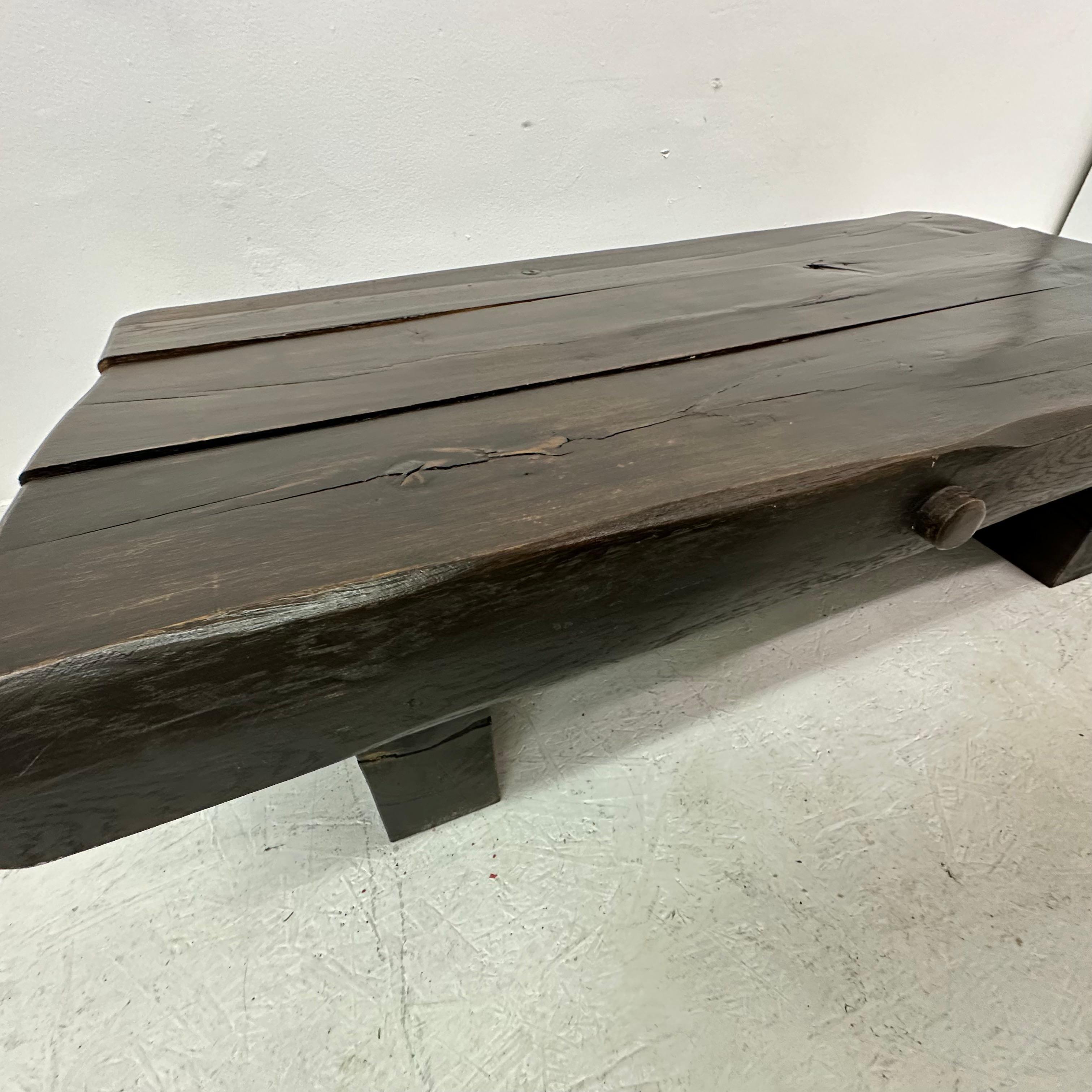 Late 20th Century Brutalist solid wooden coffee table , 1970's For Sale