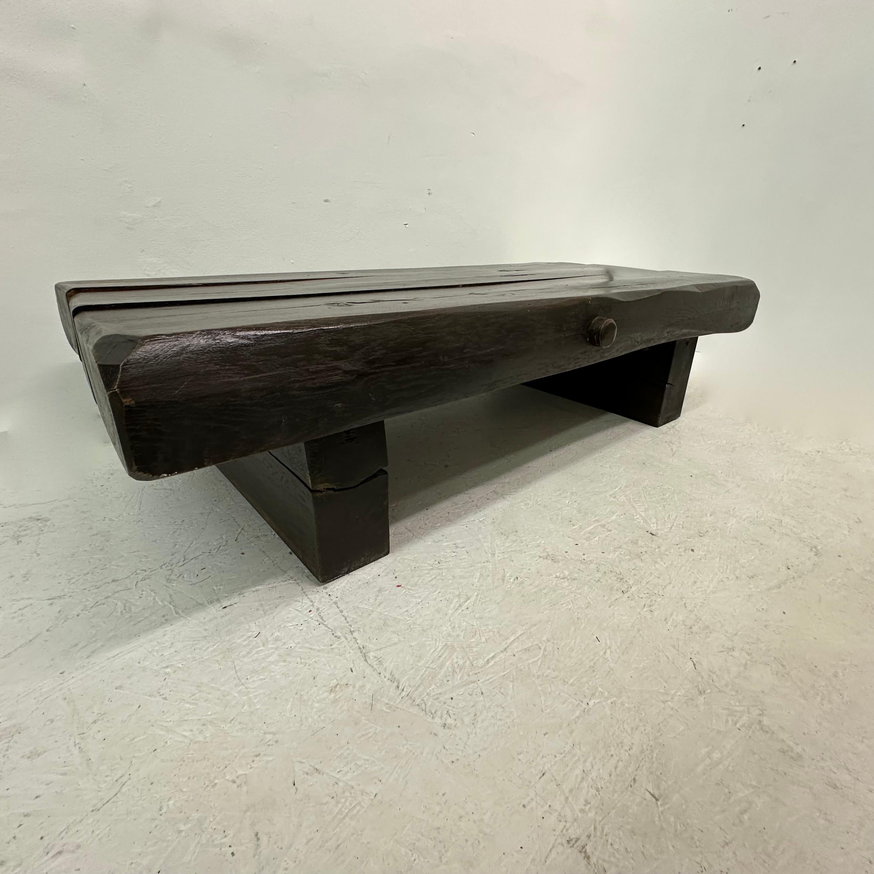 Brutalist solid wooden coffee table , 1970's For Sale 2