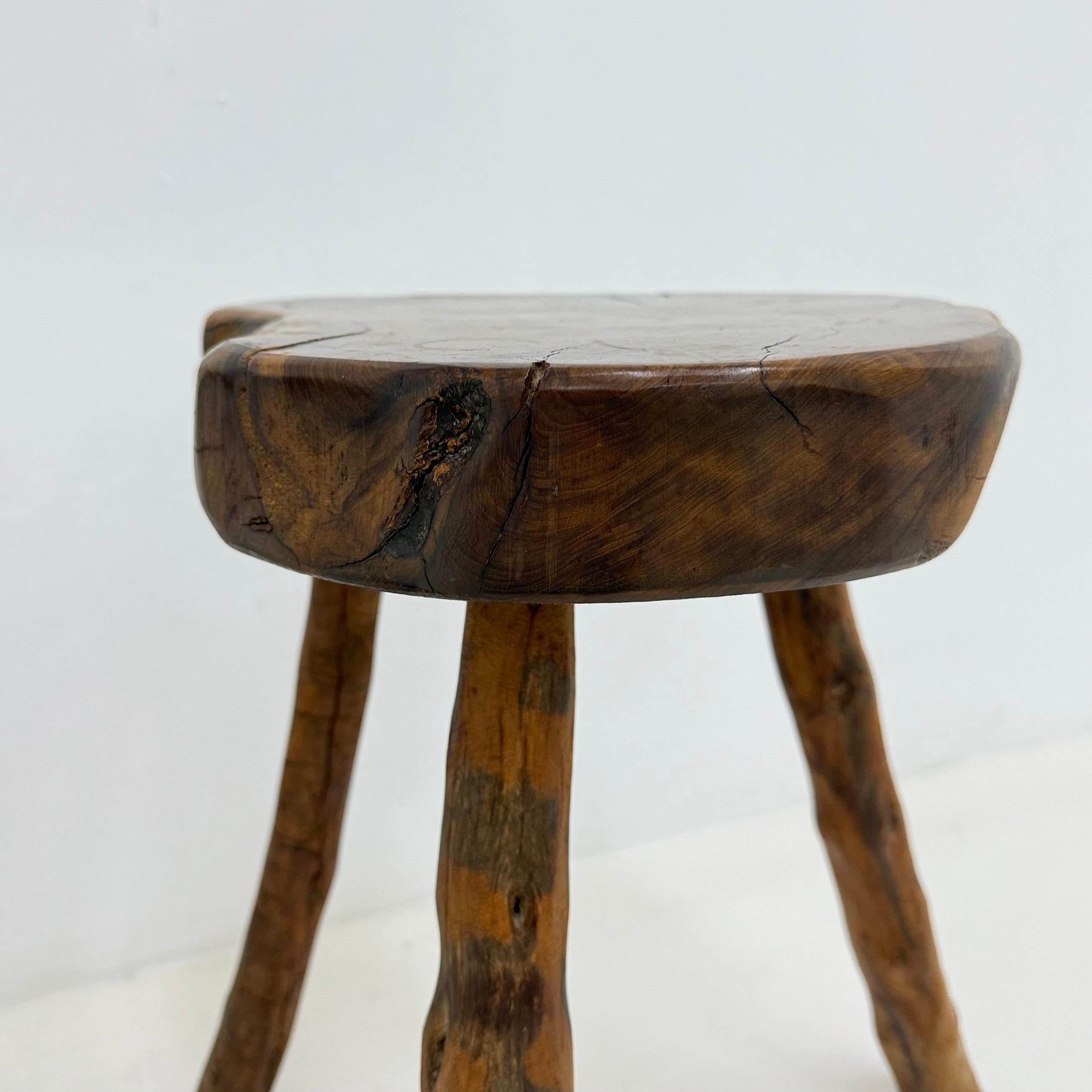 Brutalist solid wooden side table , 1970s For Sale 5