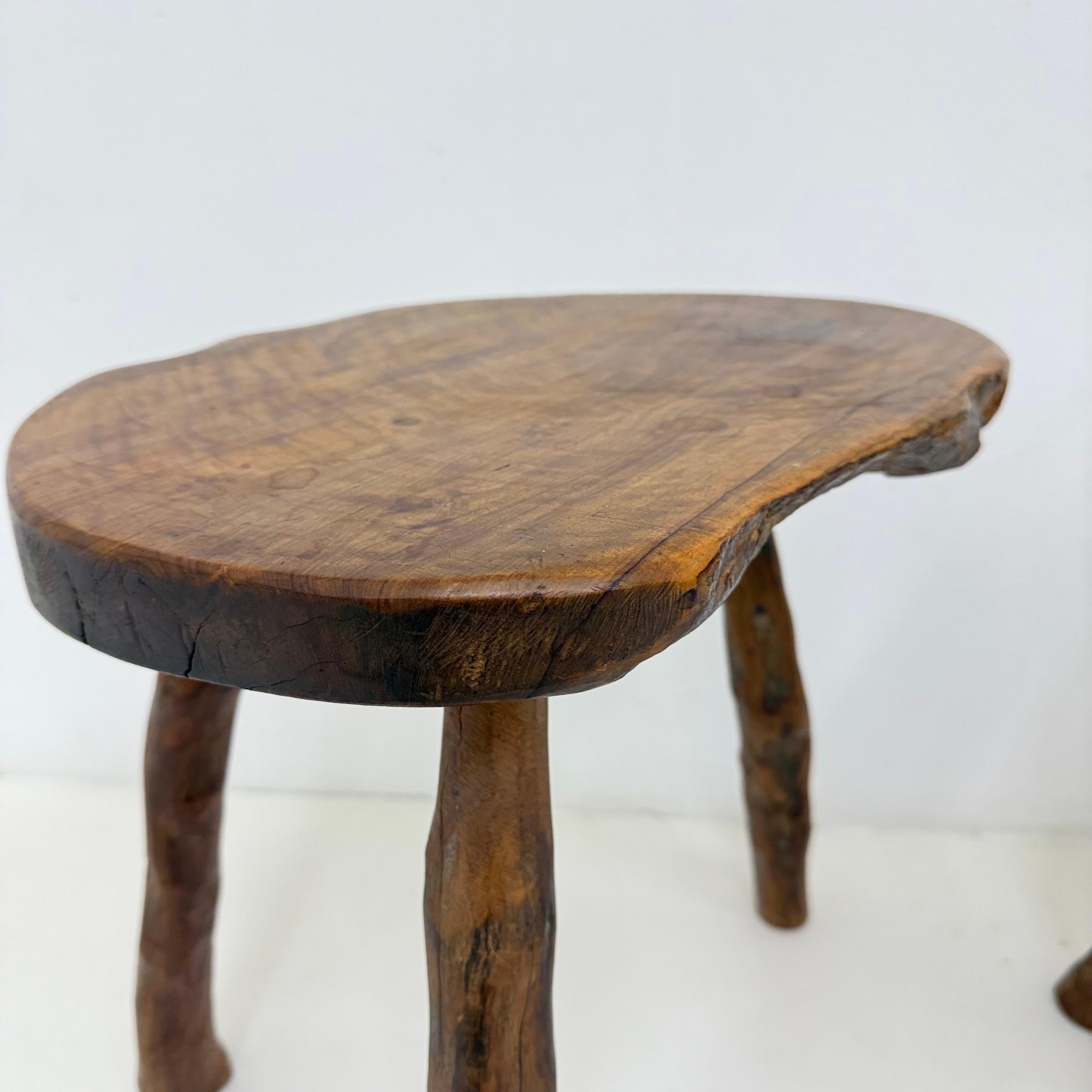 Brutalist solid wooden side table , 1970s For Sale 8