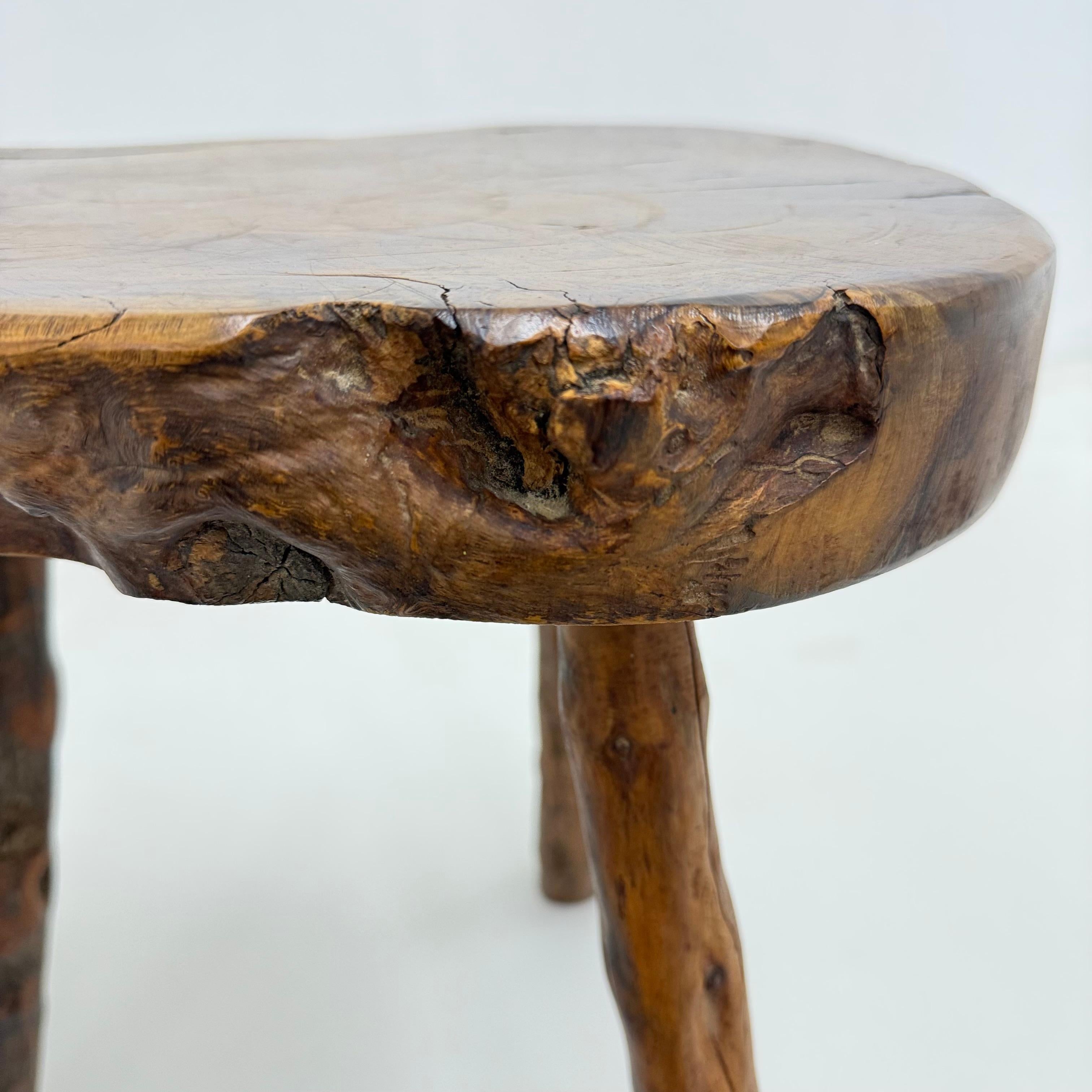 Brutalist solid wooden side table , 1970s For Sale 13