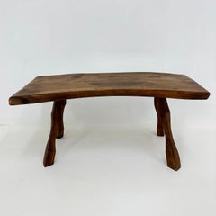 Brutalist solid wooden side table , 1970s