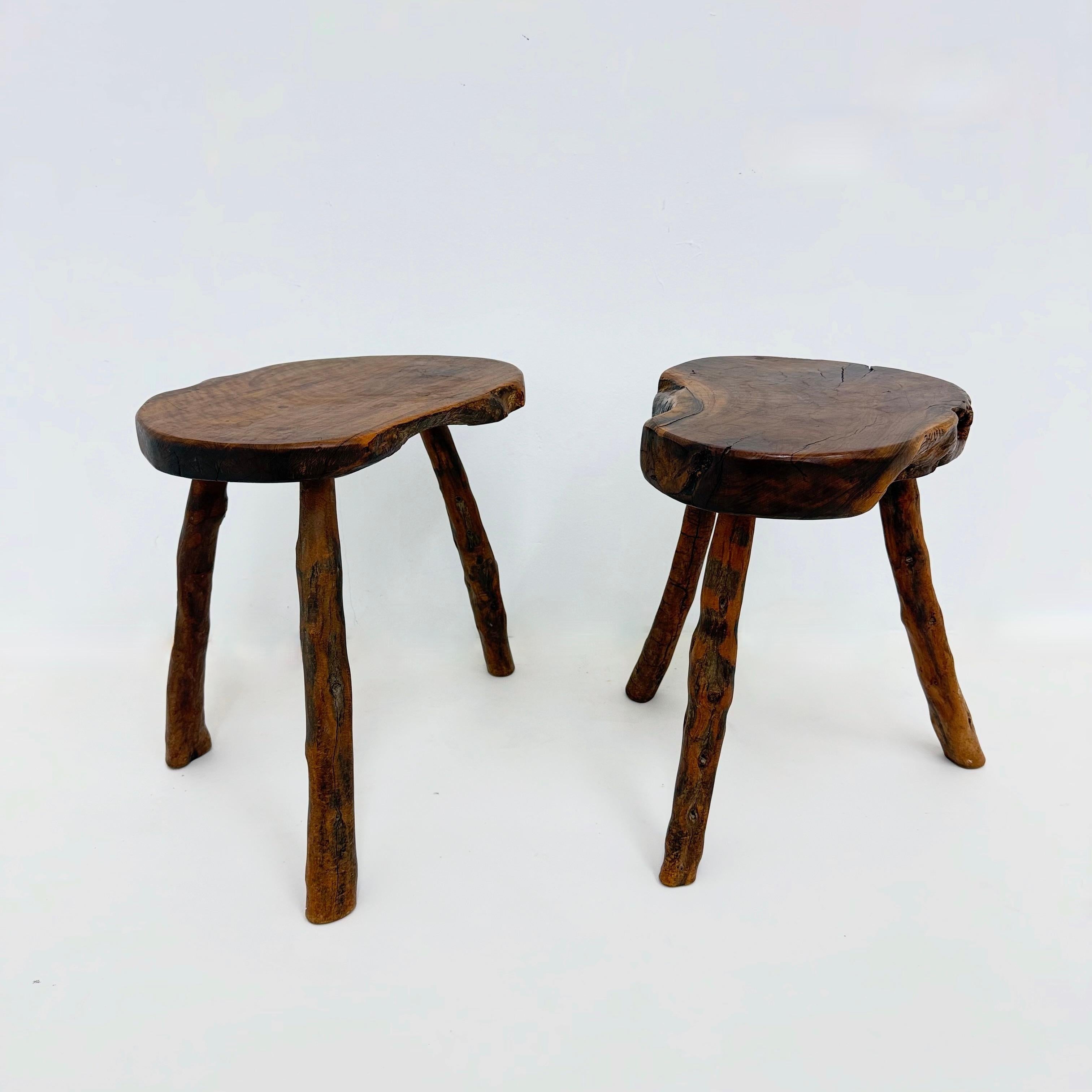 Dutch Brutalist solid wooden side table , 1970s For Sale