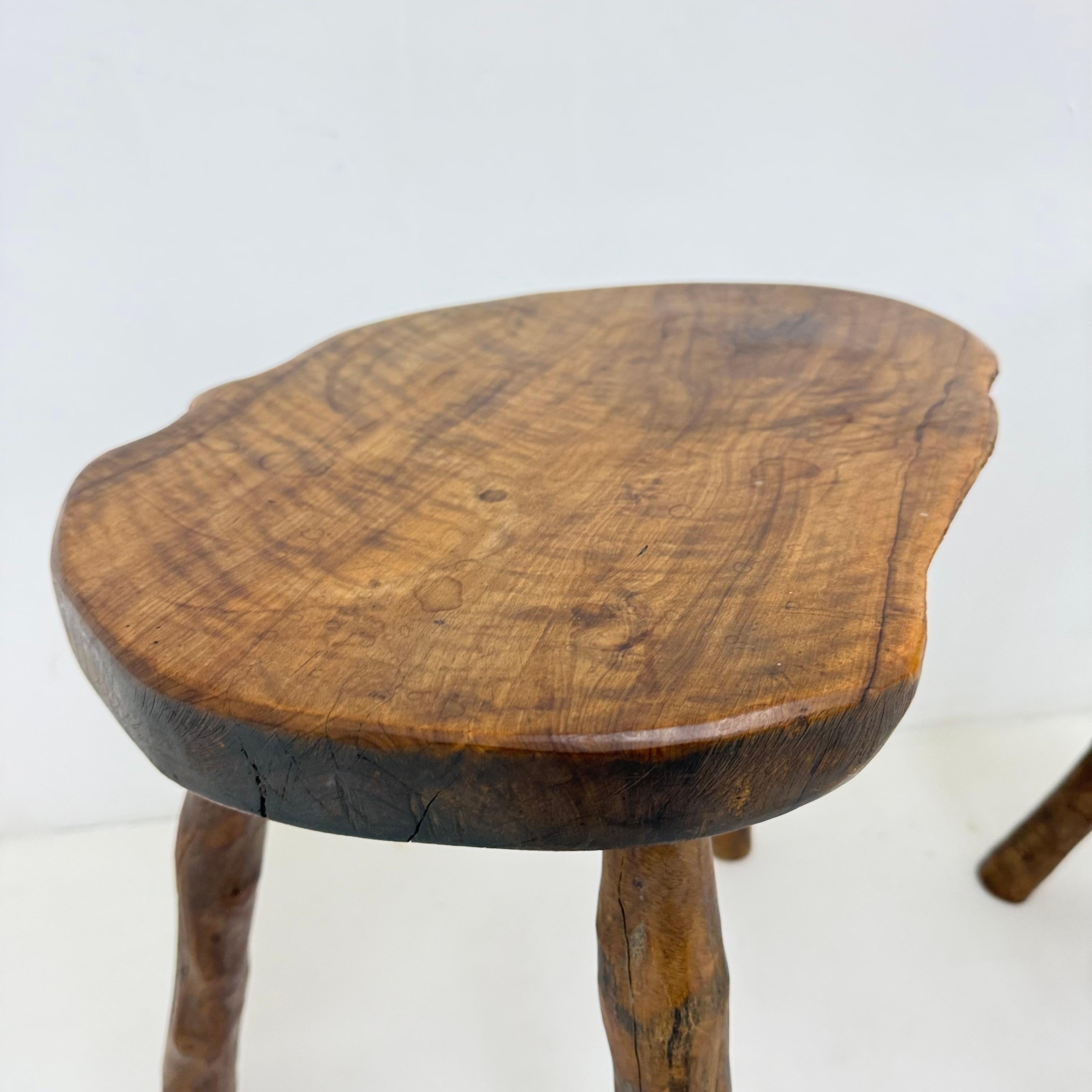 Brutalist solid wooden side table , 1970s For Sale 3